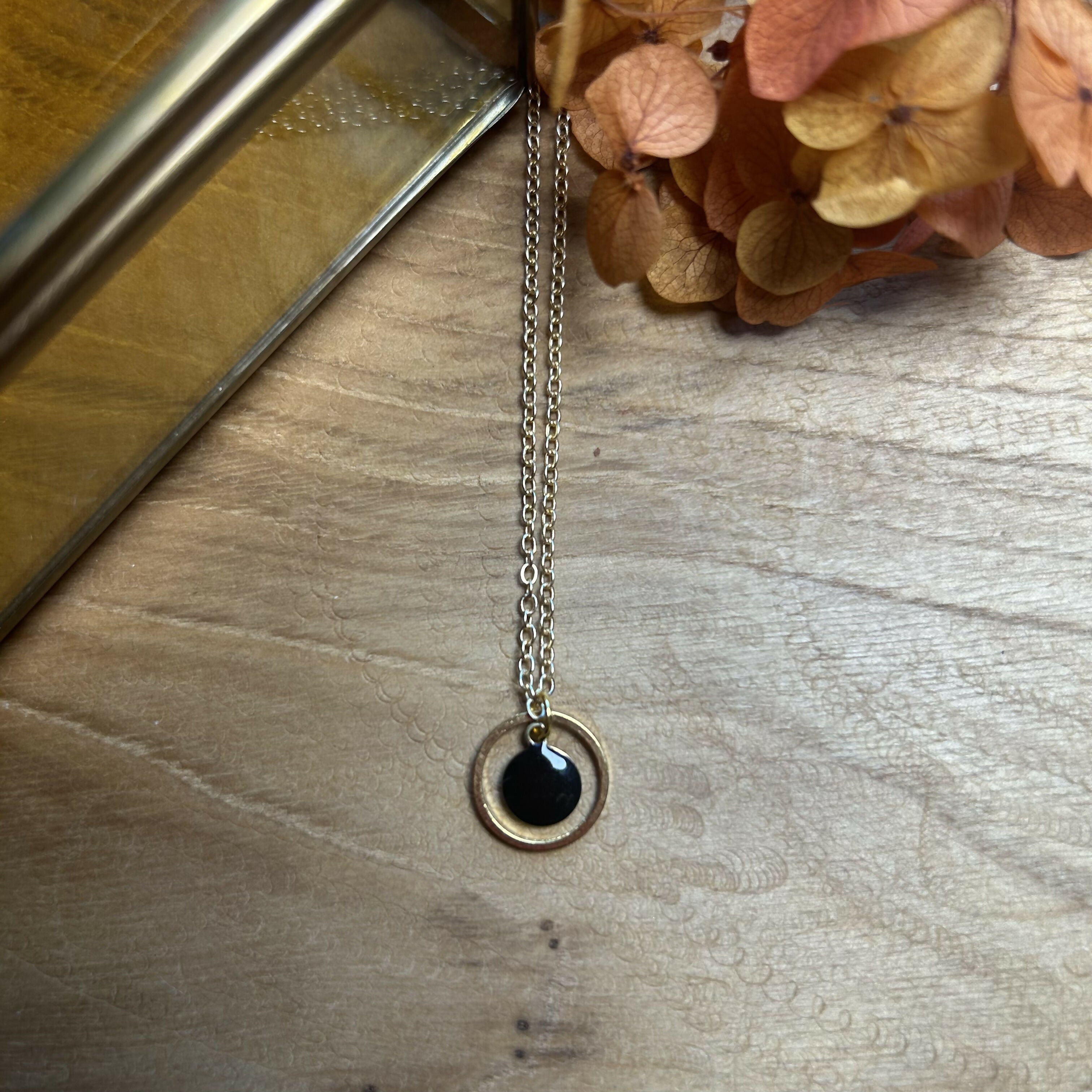 Lovely Black Enamel Circle Necklace