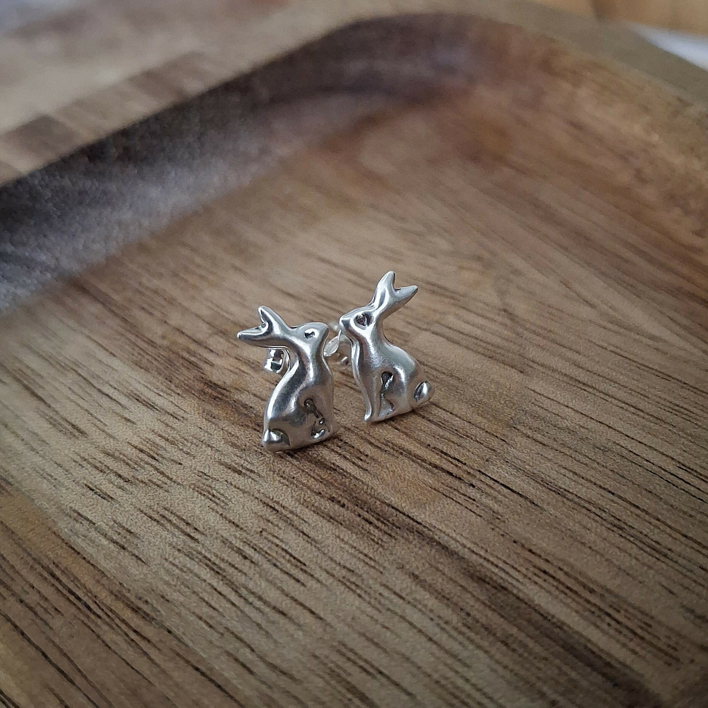 Handmade Silver Hare Studs