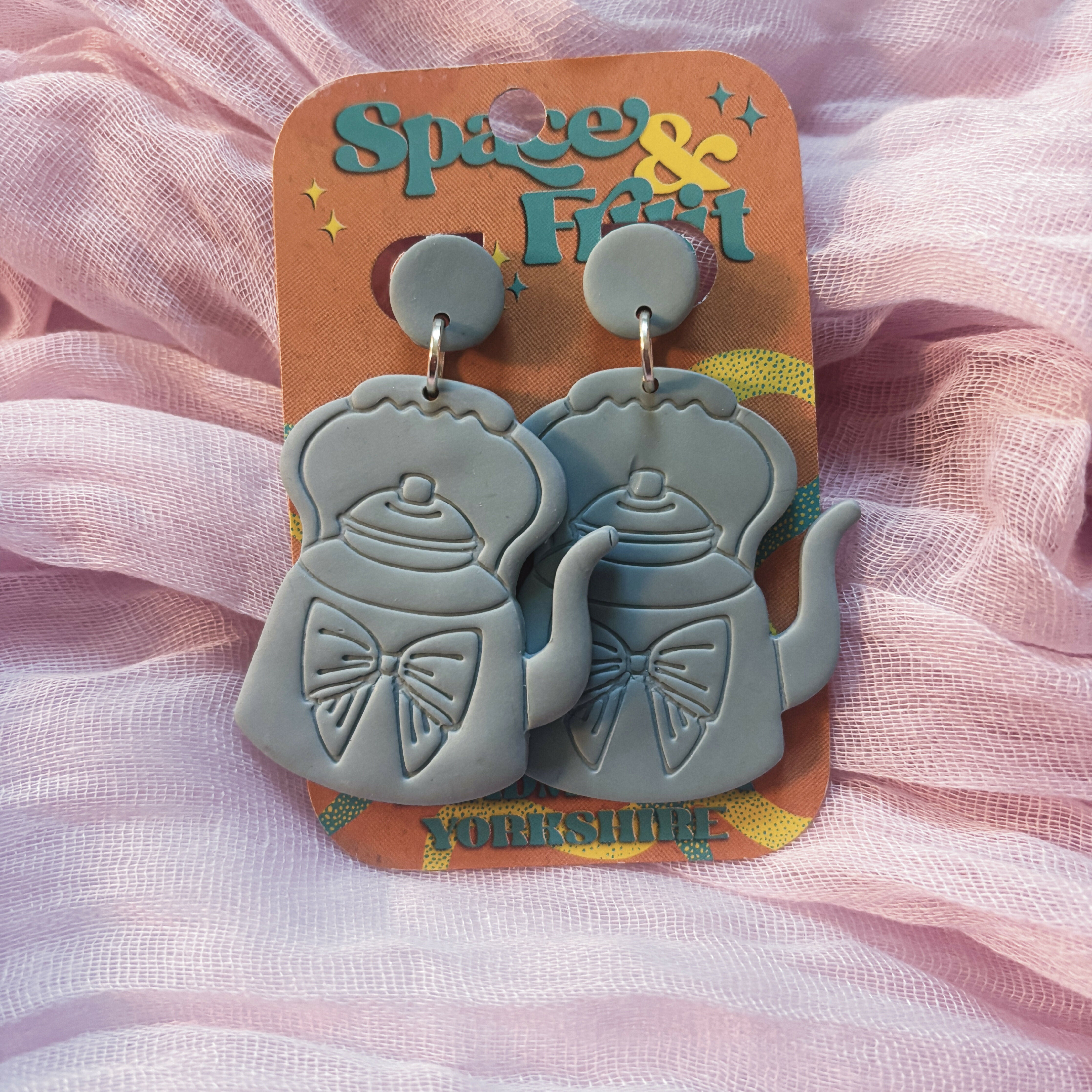 Embossed Teapot Statement Polymer Clay Earrings
