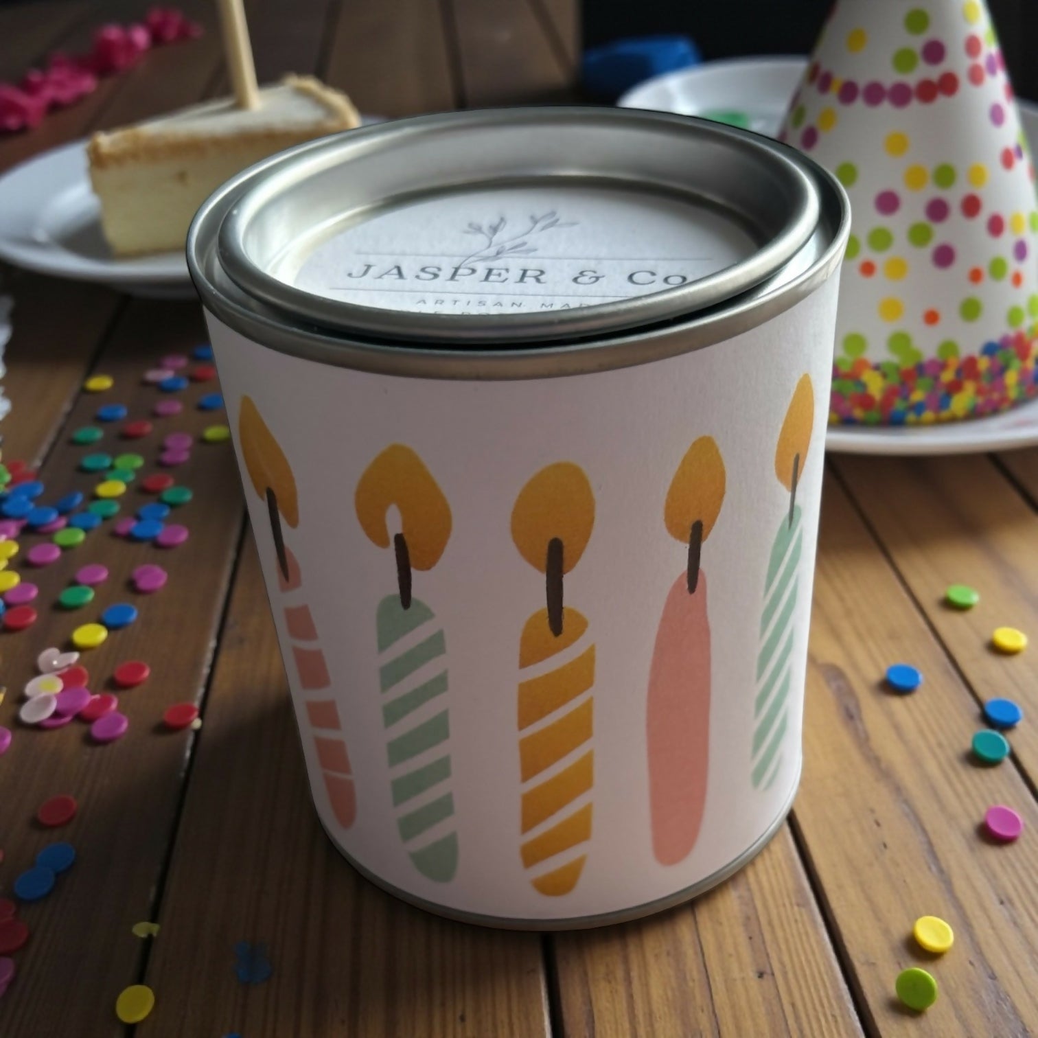 Birthday Candles Candle Tin – Minimal Celebration Design by Jasper & Co