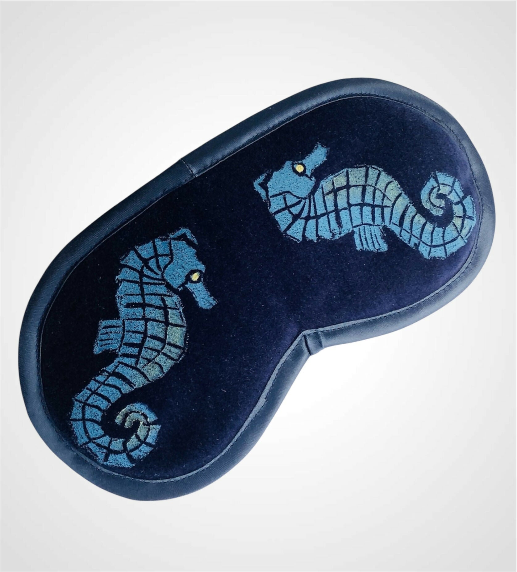 Midnight Blue Seahorses Velvet Lavender Eye Mask