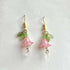 Hanging Pink Flower Earrings With Crystal Teardrop In Gold