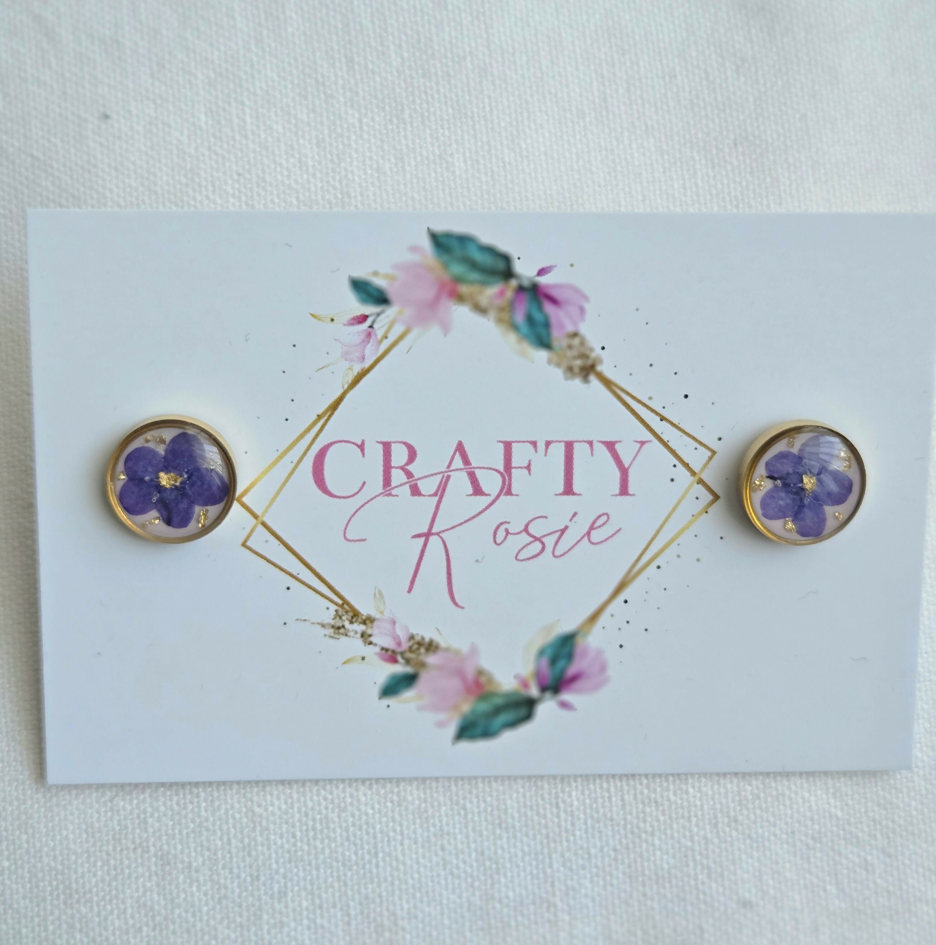 Stainless Steel Real Dried Forget Me Not Flower Stud Earrings
