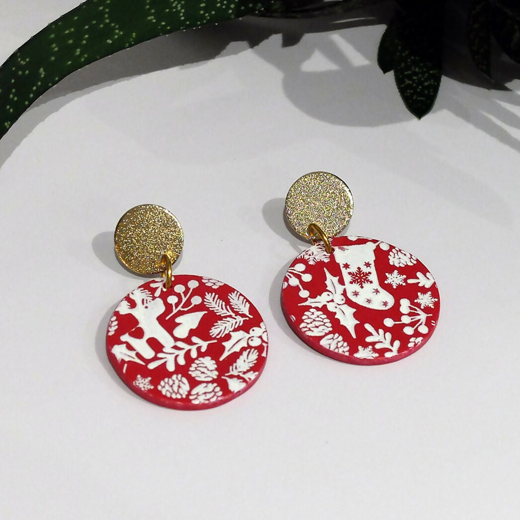 Red Christmas Statement Earrings - Handmade Polymer Clay - Polly Plant