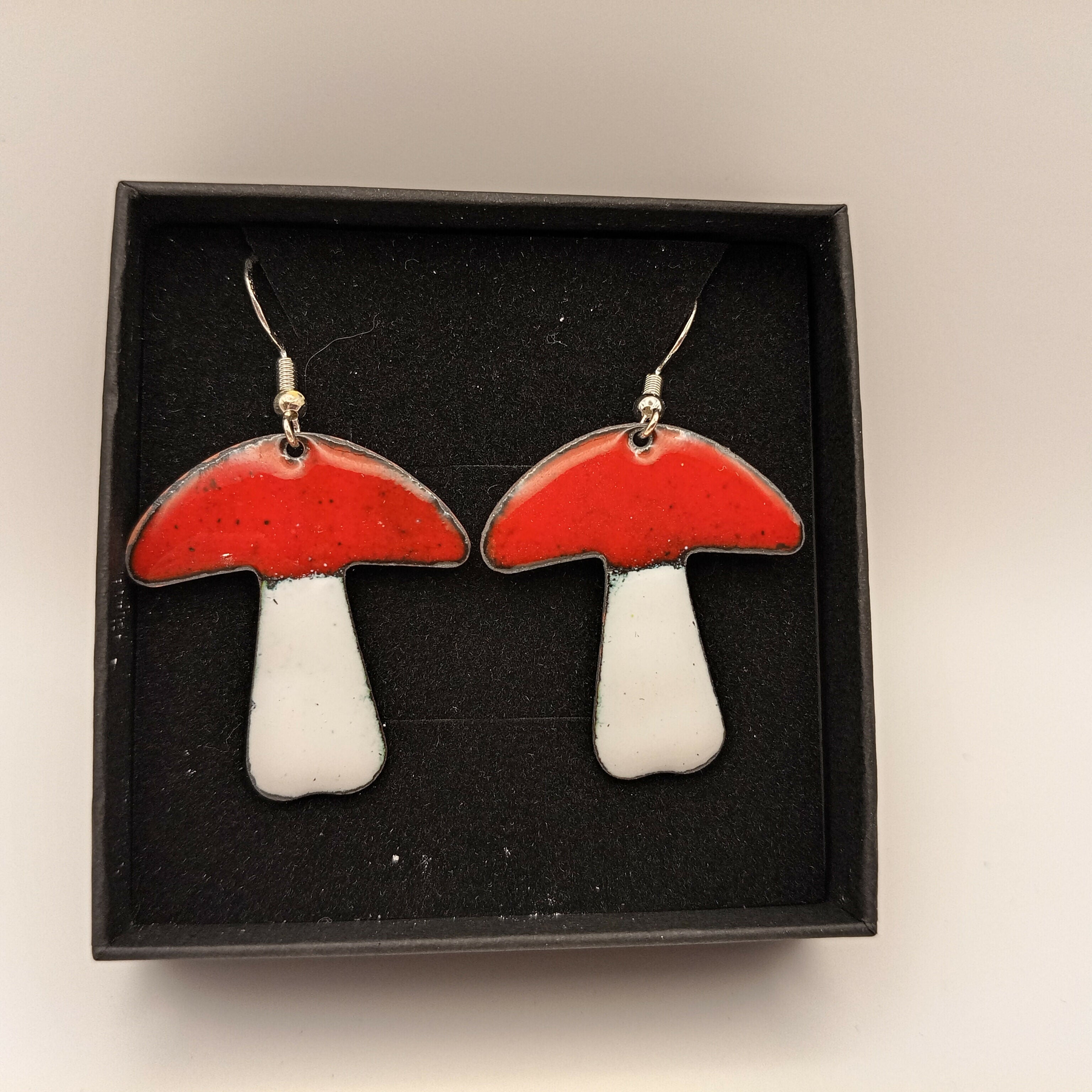 Red and White Enamel Mushroom Earrings