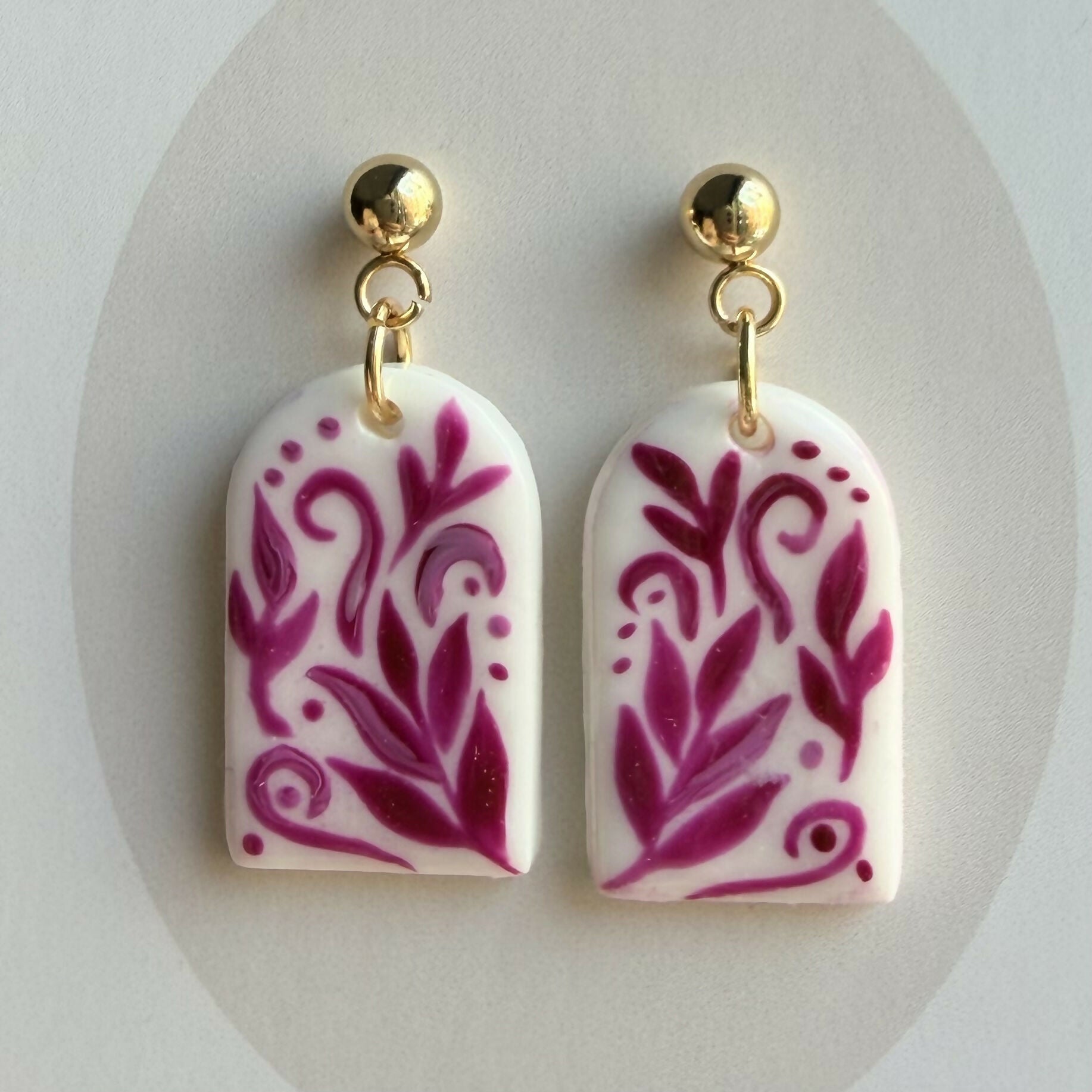 Pink Floral Pattern Clay Earrings