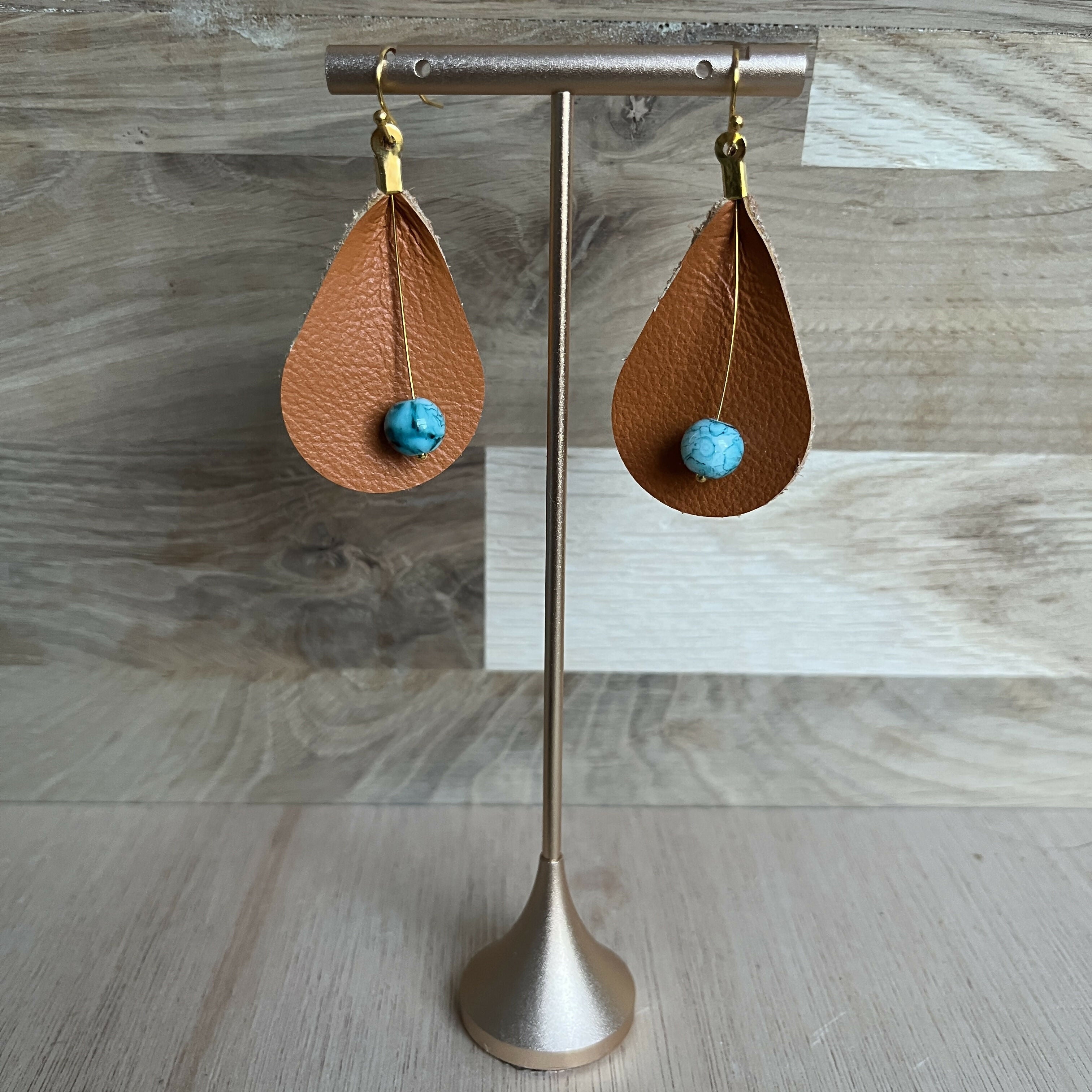 Forest Whisper Leather Earrings – Turquoise Dew