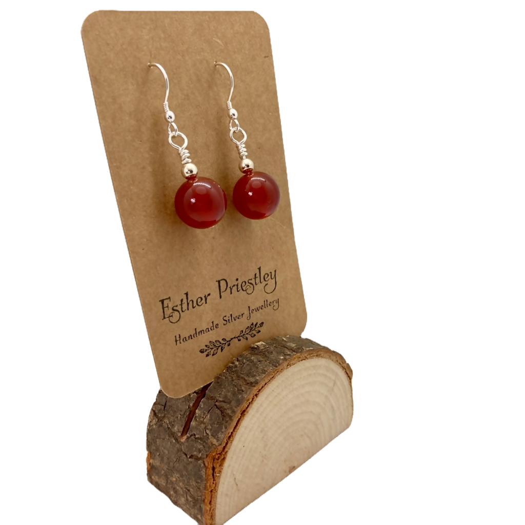 Carnelian and Silver Bead Earrings