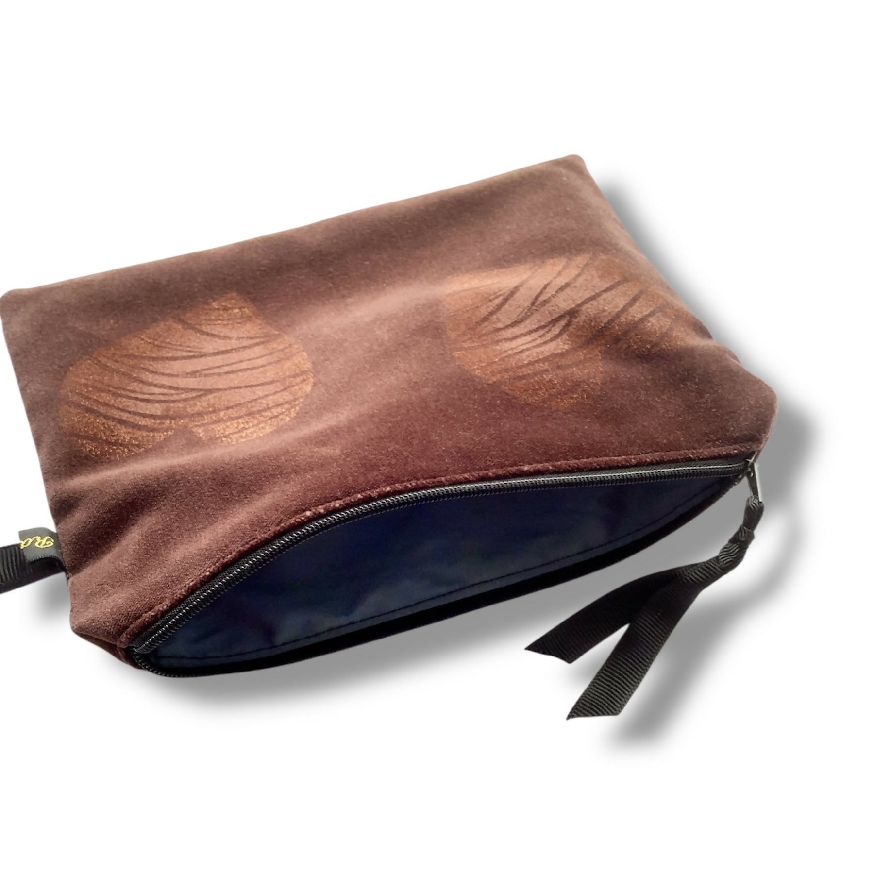 Brown Love Hearts Velvet Zip-Up Pouch
