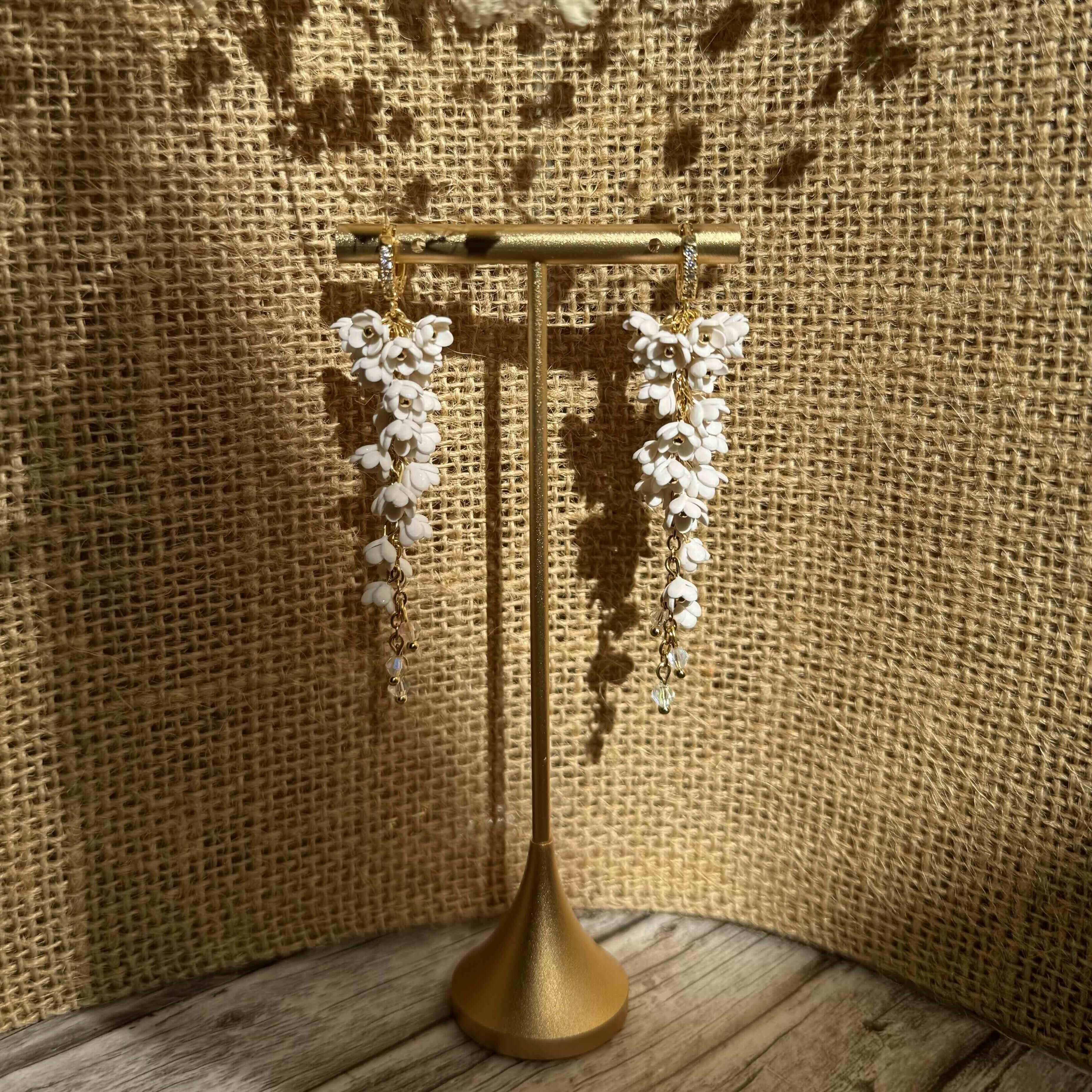 Cascading Flower Drop Earrings with Mini Floral Clusters in Blush Pink