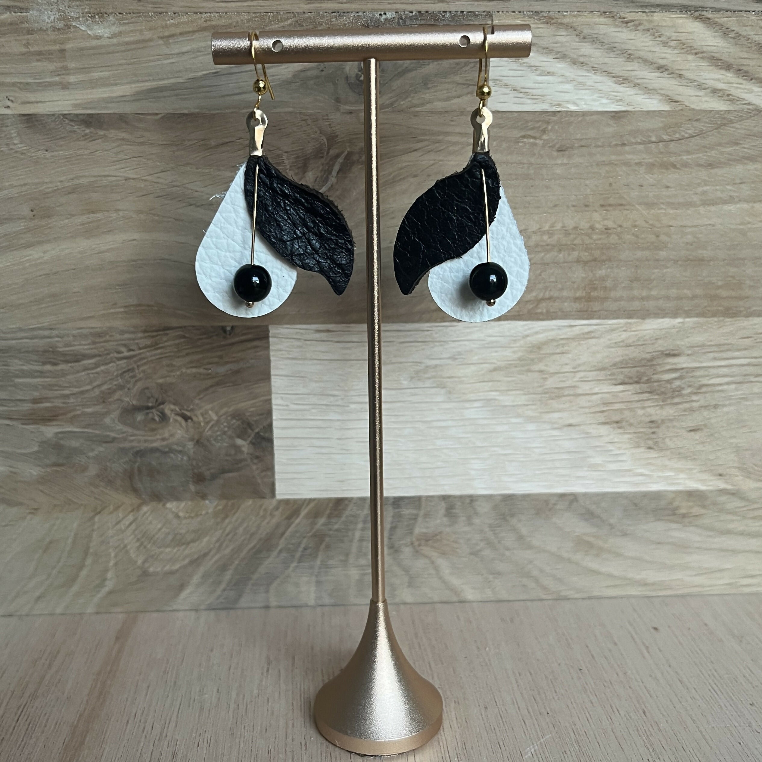 Forest Whisper Leather Earrings – Midnight Leaf