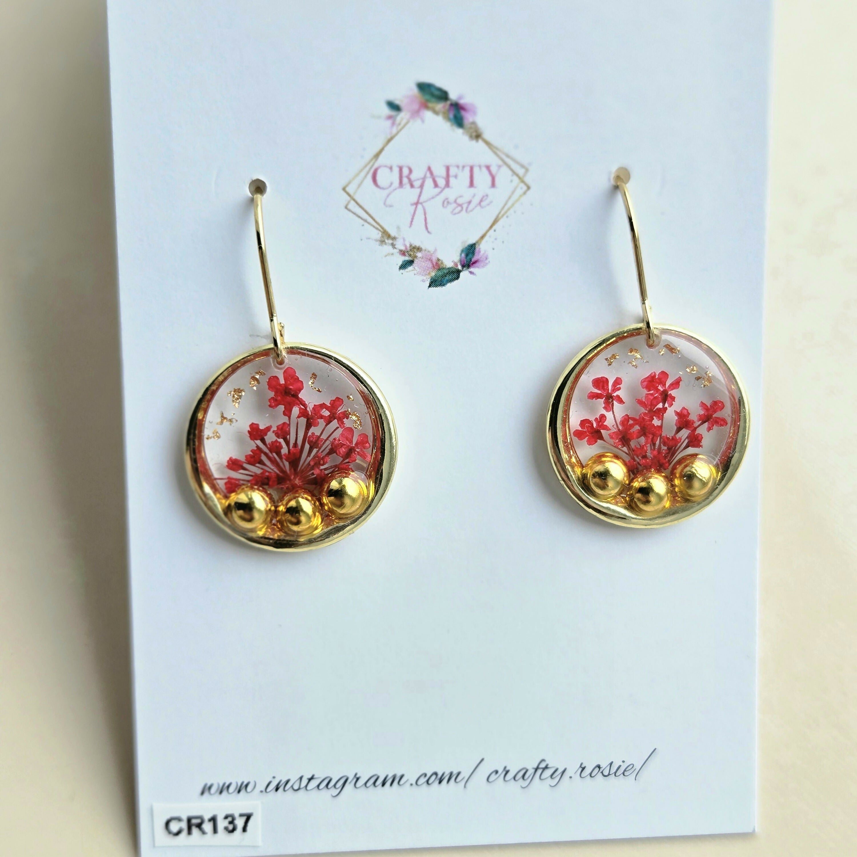 Stainless Steel Real Dried Queen Anne's Lace Flowers Dangle Earrings