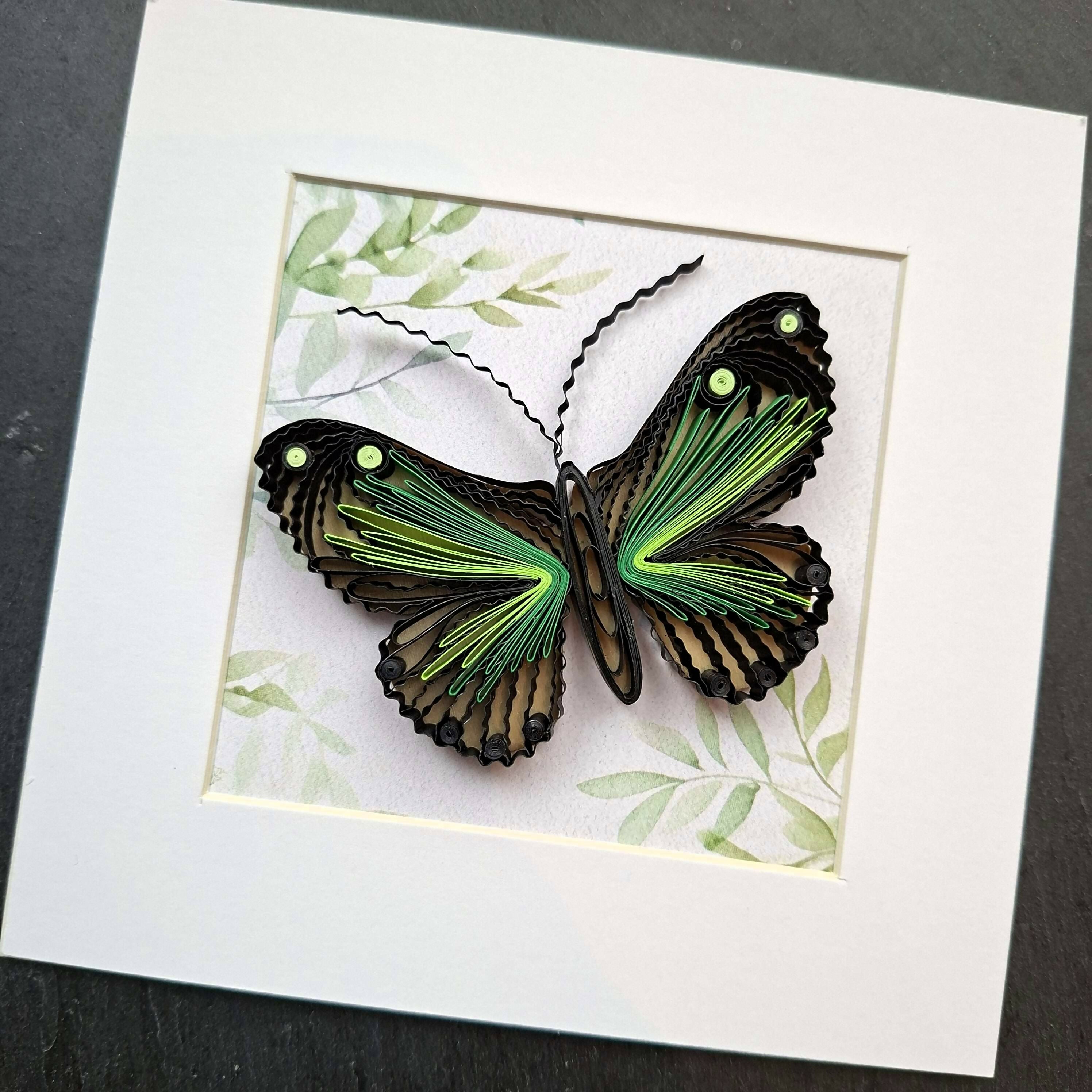 Handmade Paper Quilling Butterfly with White Framed