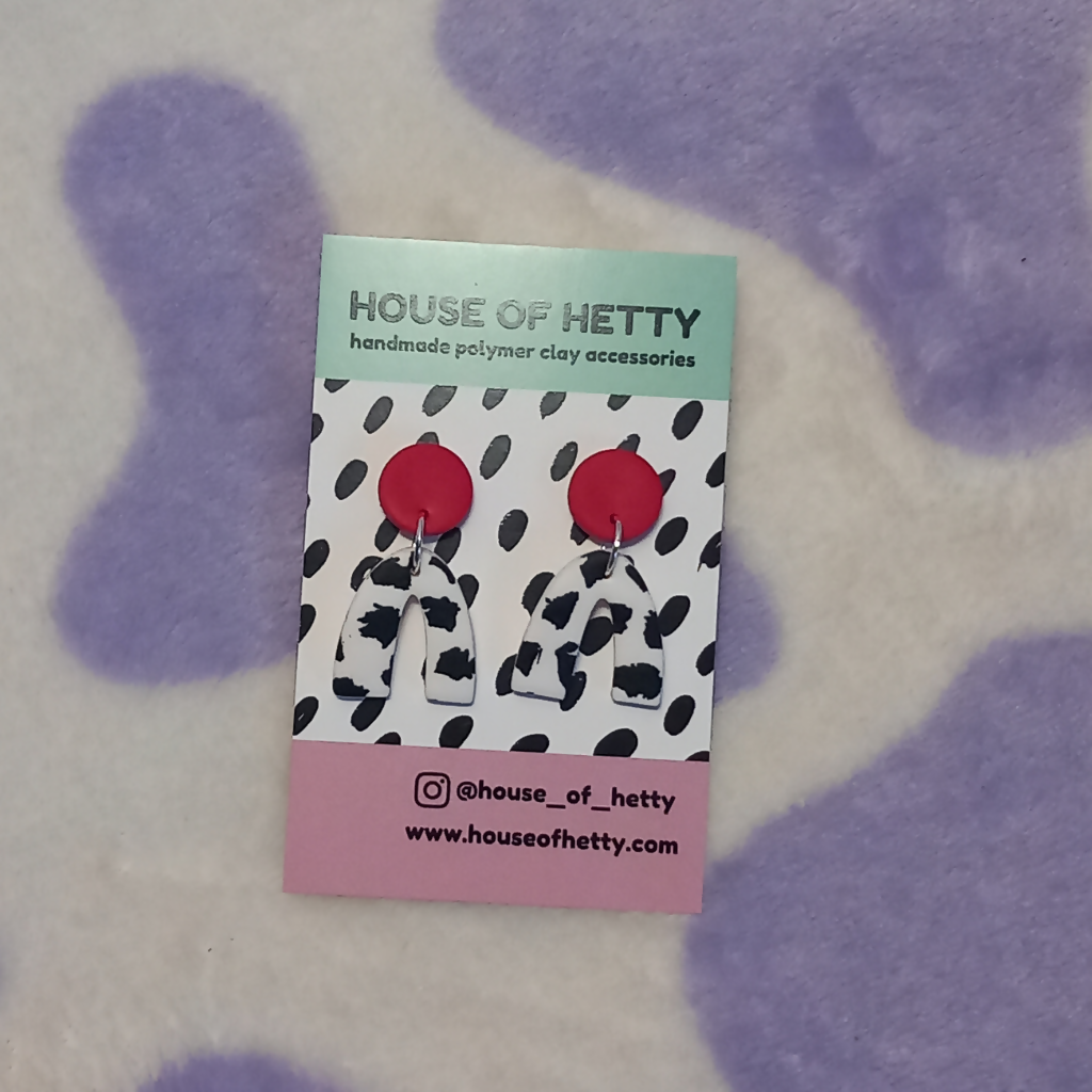 Cow Print Mini Arch Polymer Clay Earrings