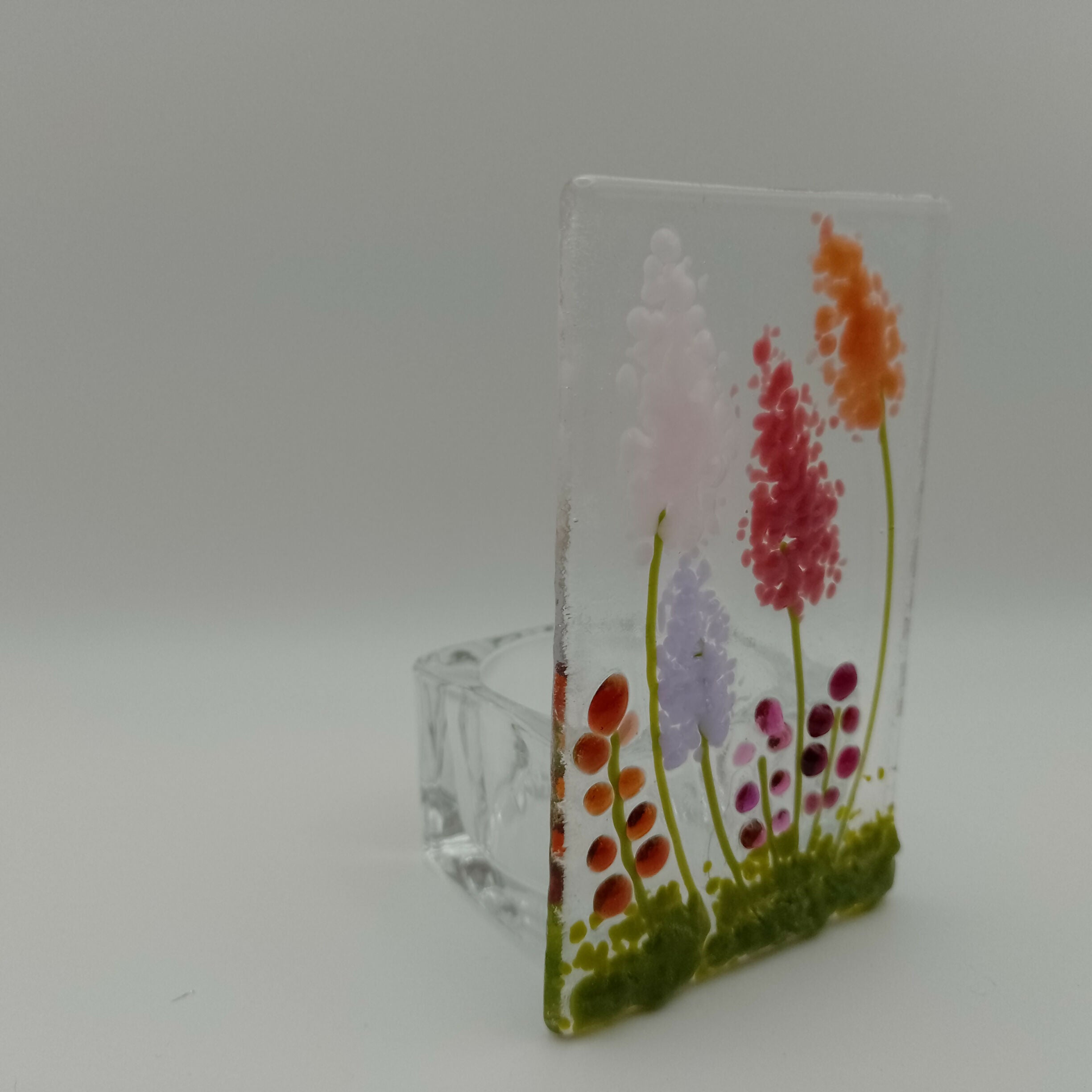 Fused Glass Pink and Purple Flower Tealight