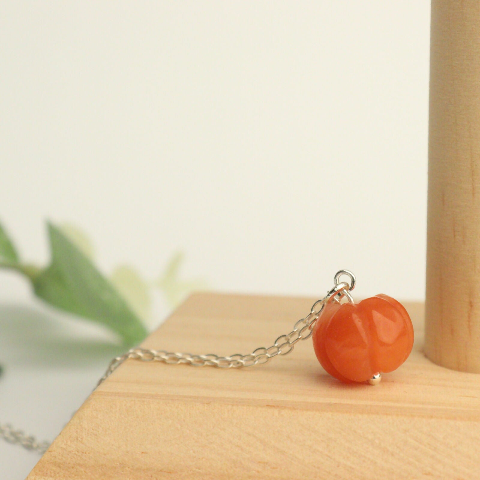 Agate pumpkin sterling silver necklace