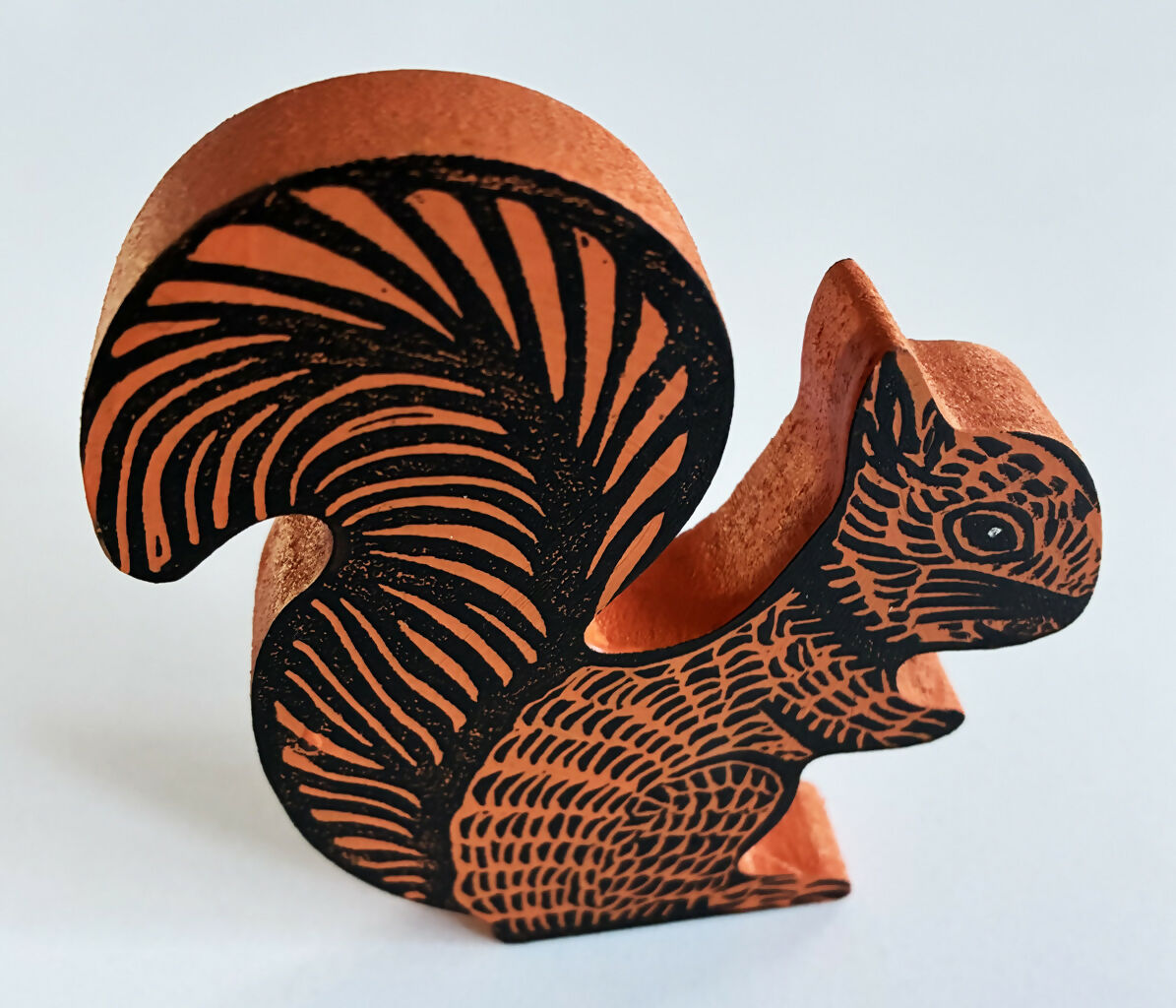 Hand-printed Wooden Squirrel Ornament