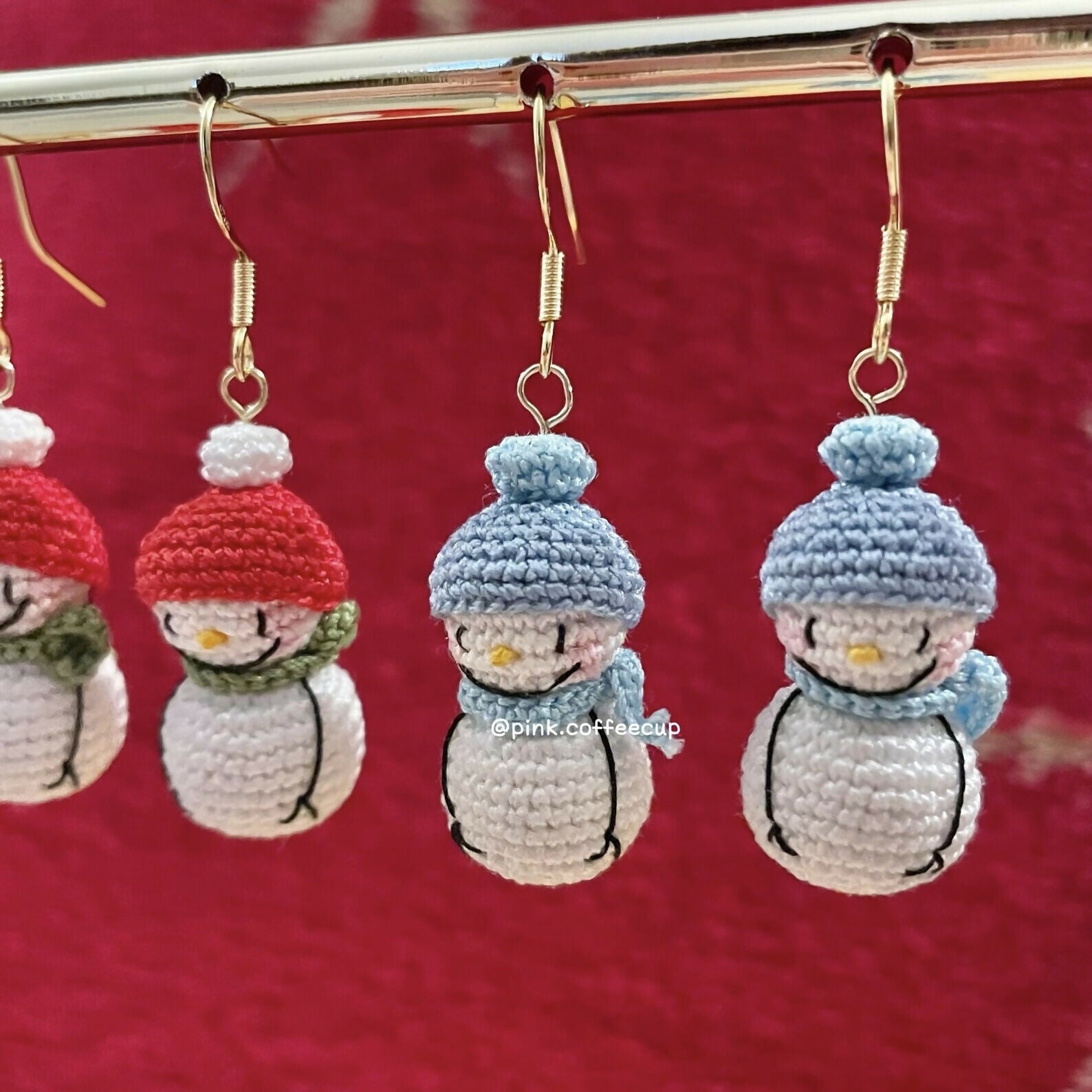 Micro Crochet Snowman Drop and Dangle Earrings