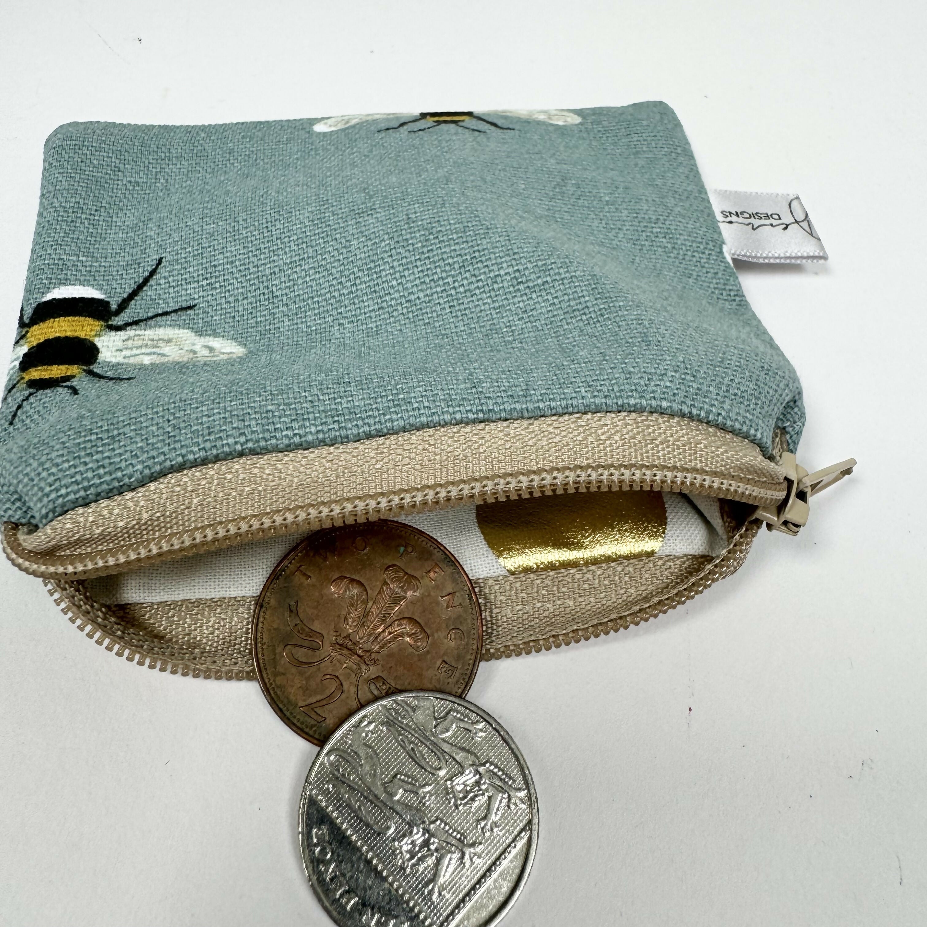 Small Coin Purse - Duck Egg Blue Bees