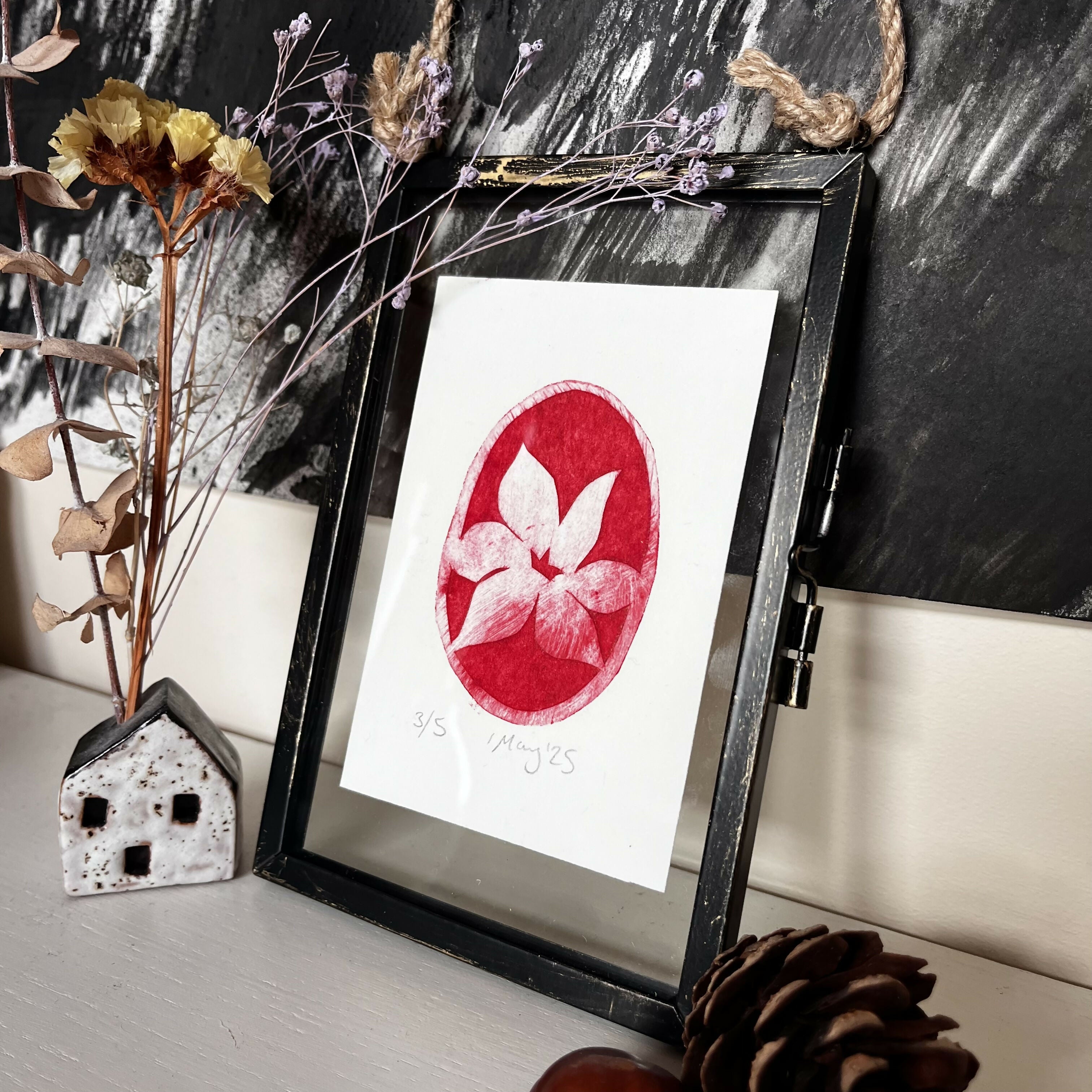 Framed Floral Tiny Drypoint Print