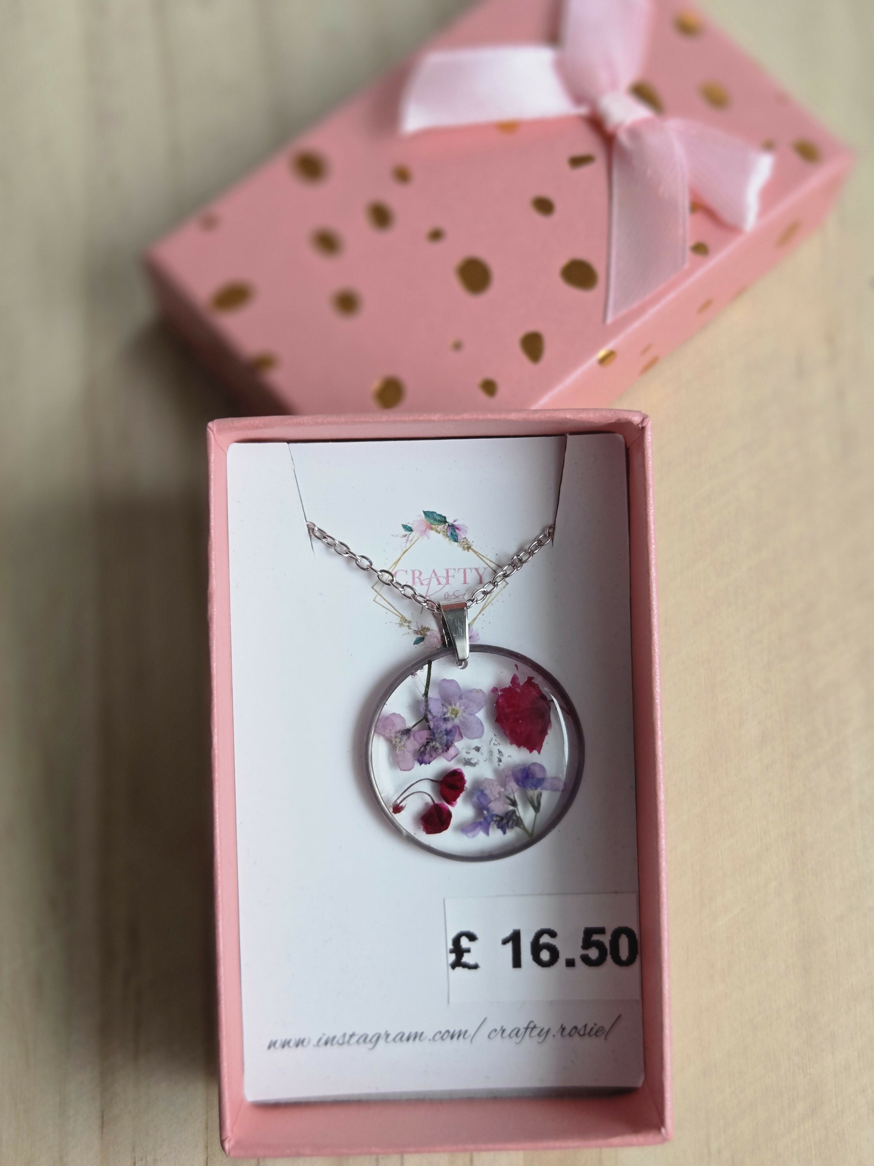 Stainless Steel Real Forget Me Not and Gypsophila Flowers Necklace
