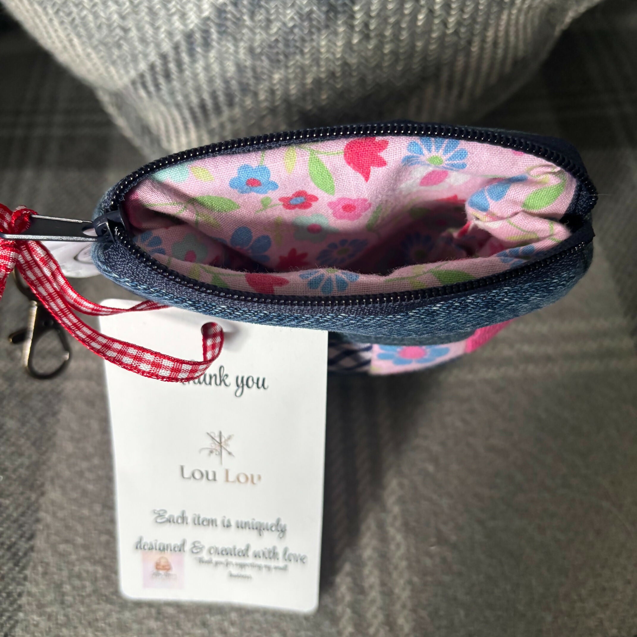 Handcrafted Mini Patchwork Lined Purse Made From Upcycled Jeans With Key Ring/Clip
