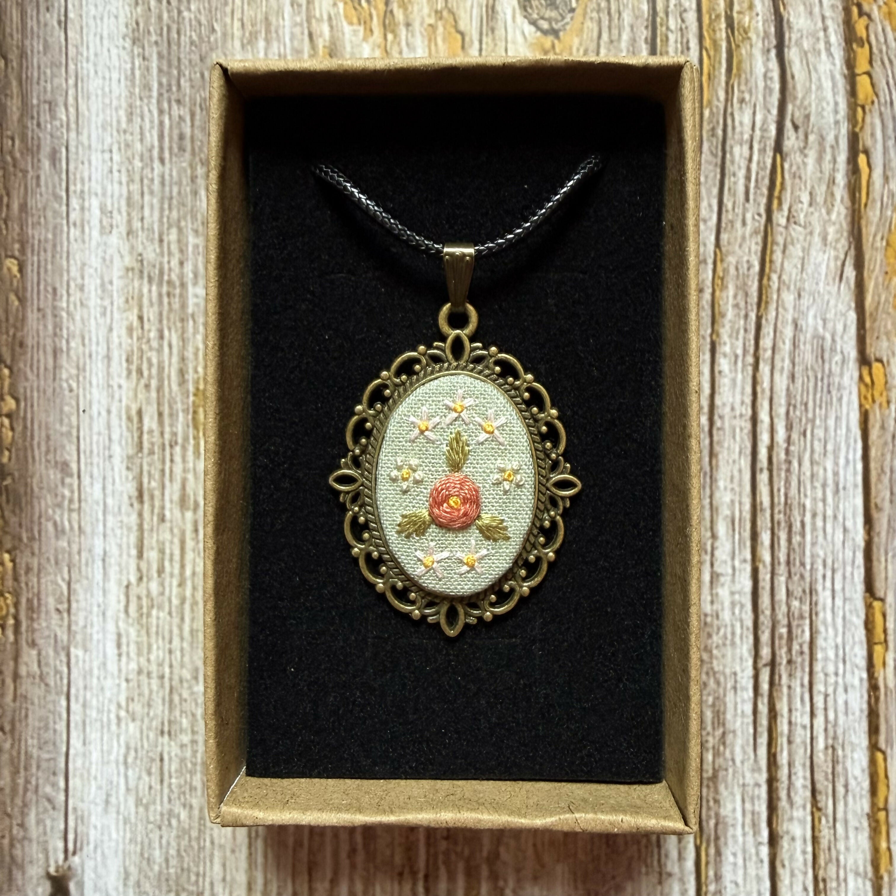Sage Green Floral Hand Embroidered Necklace
