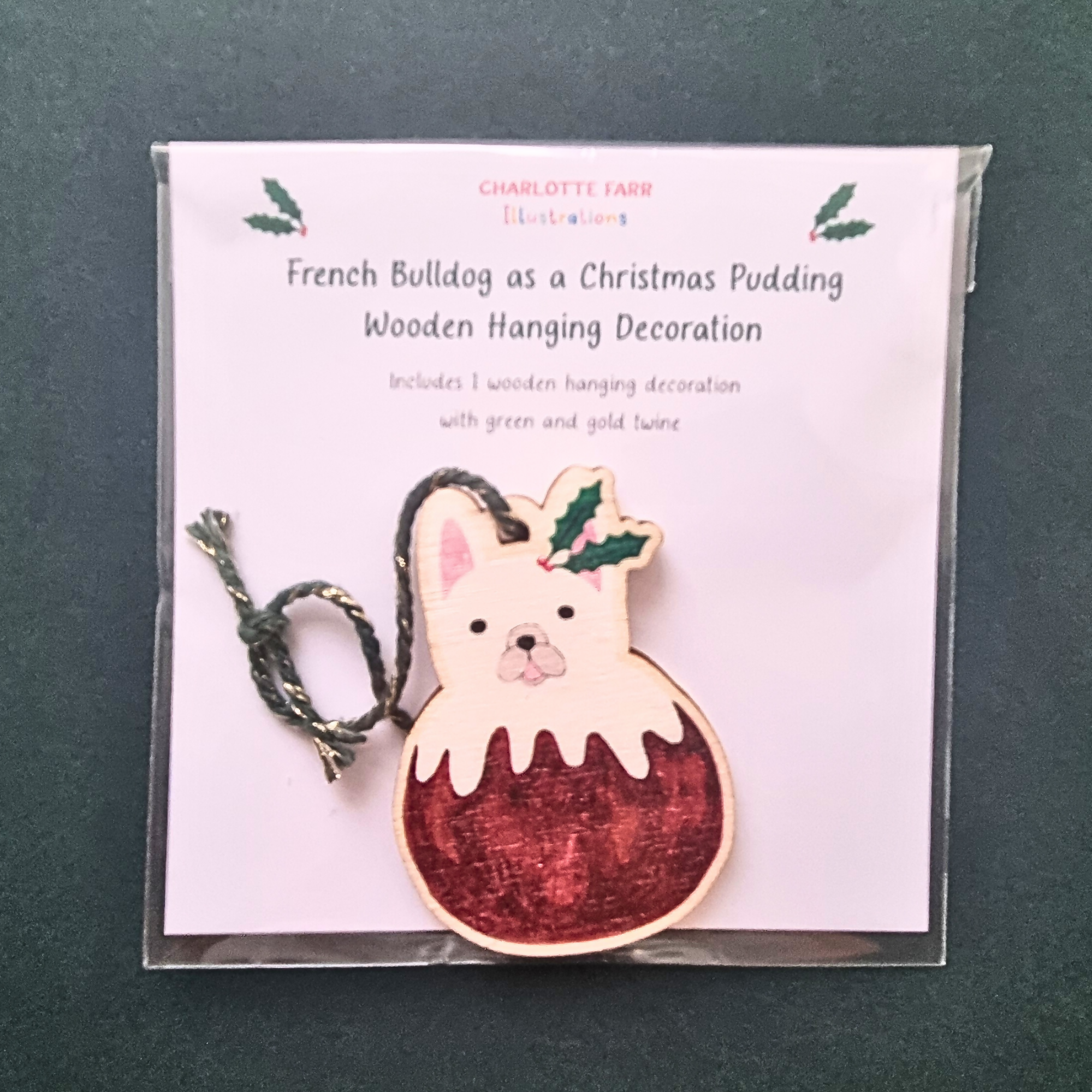 French Bulldog Christmas Pudding Wooden Hanging Decoration