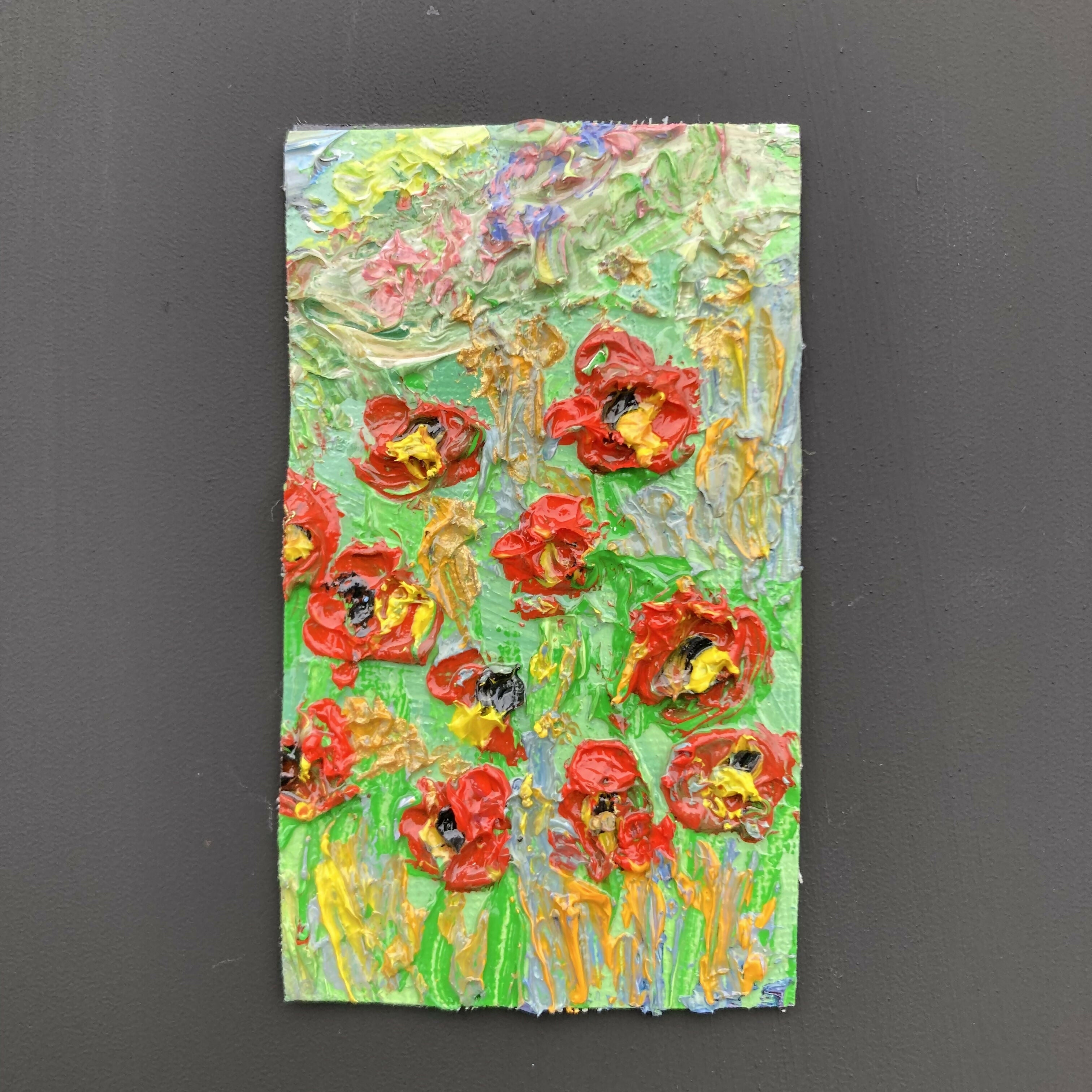 Poppies Oil Painted Mini Canvas Fridge Magnet
