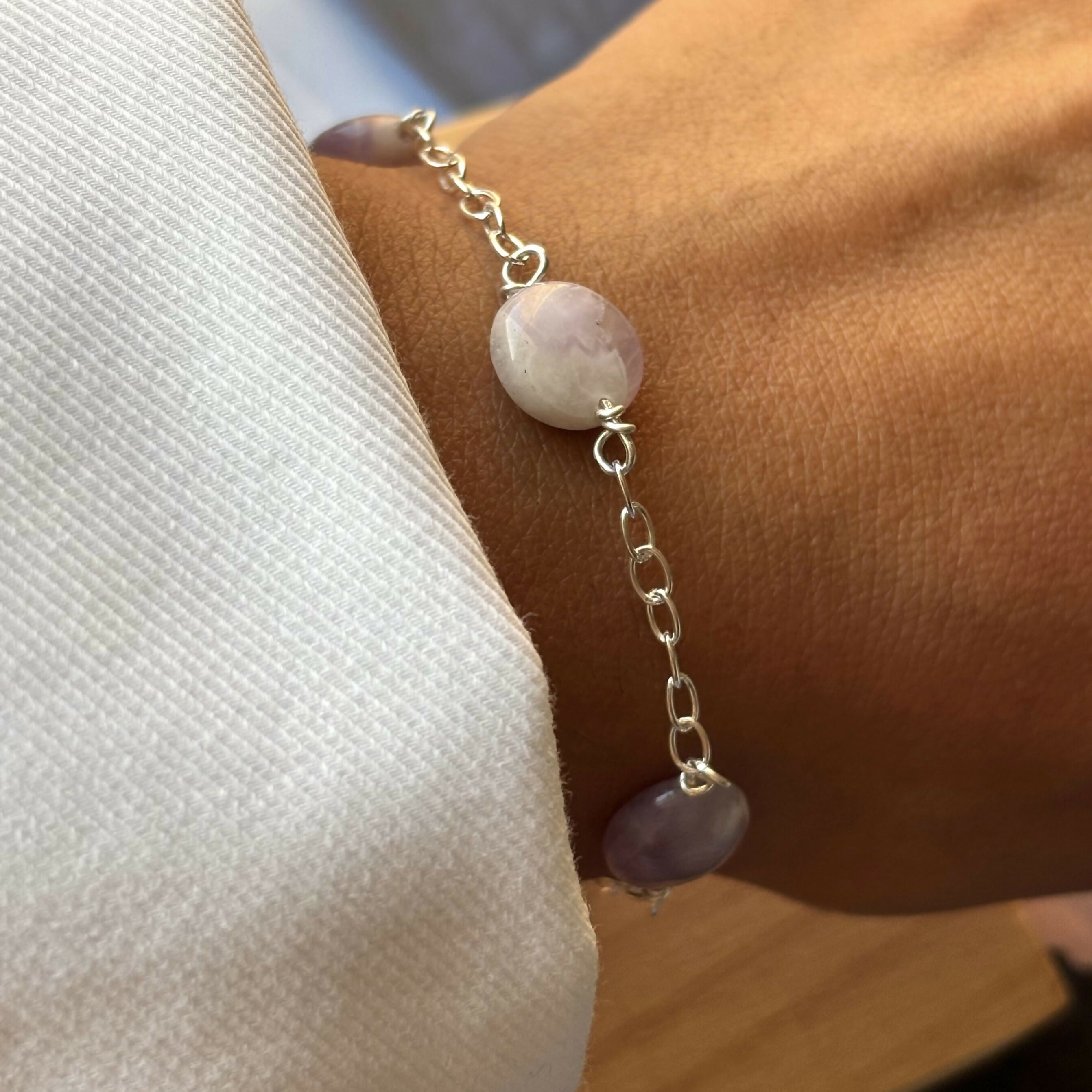 Sterling Silver Flat Amethysts Bracelet