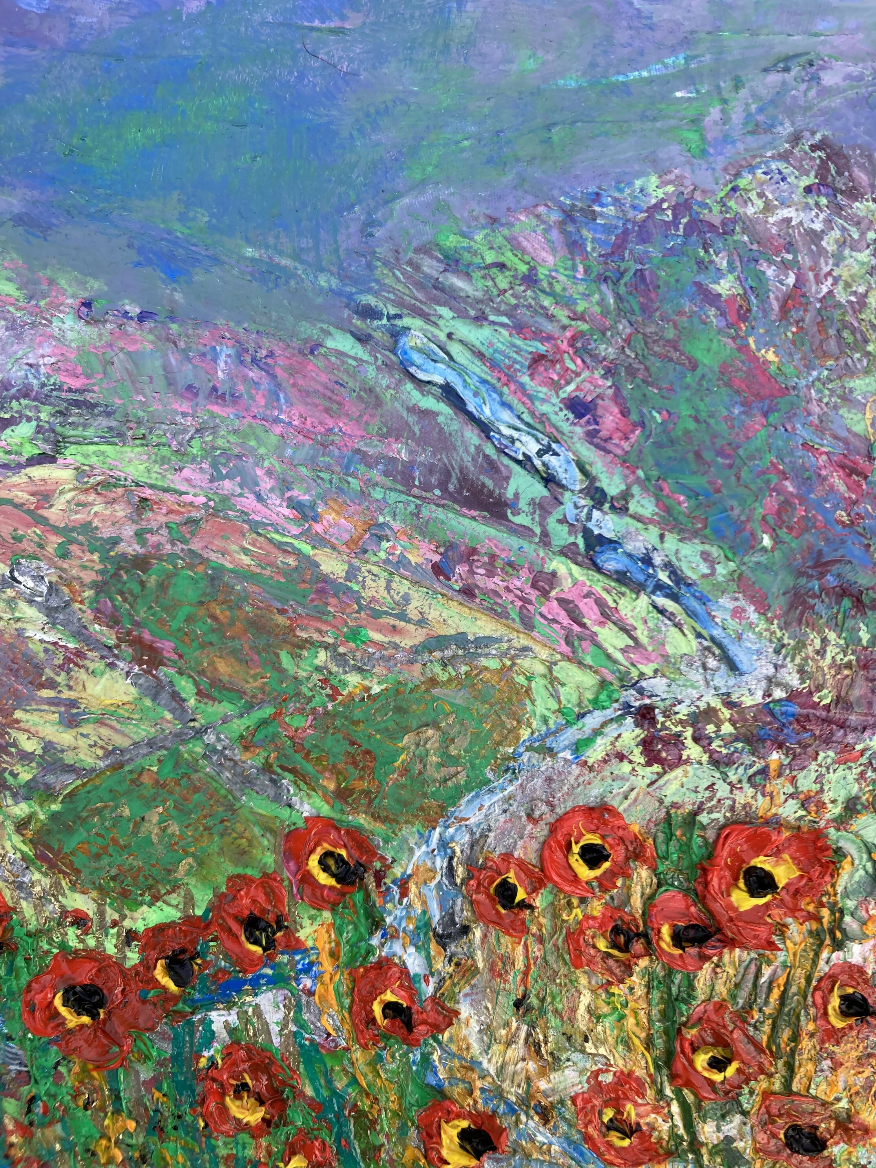 Poppies by the Beck #1 Original Oil Painting On Canvas