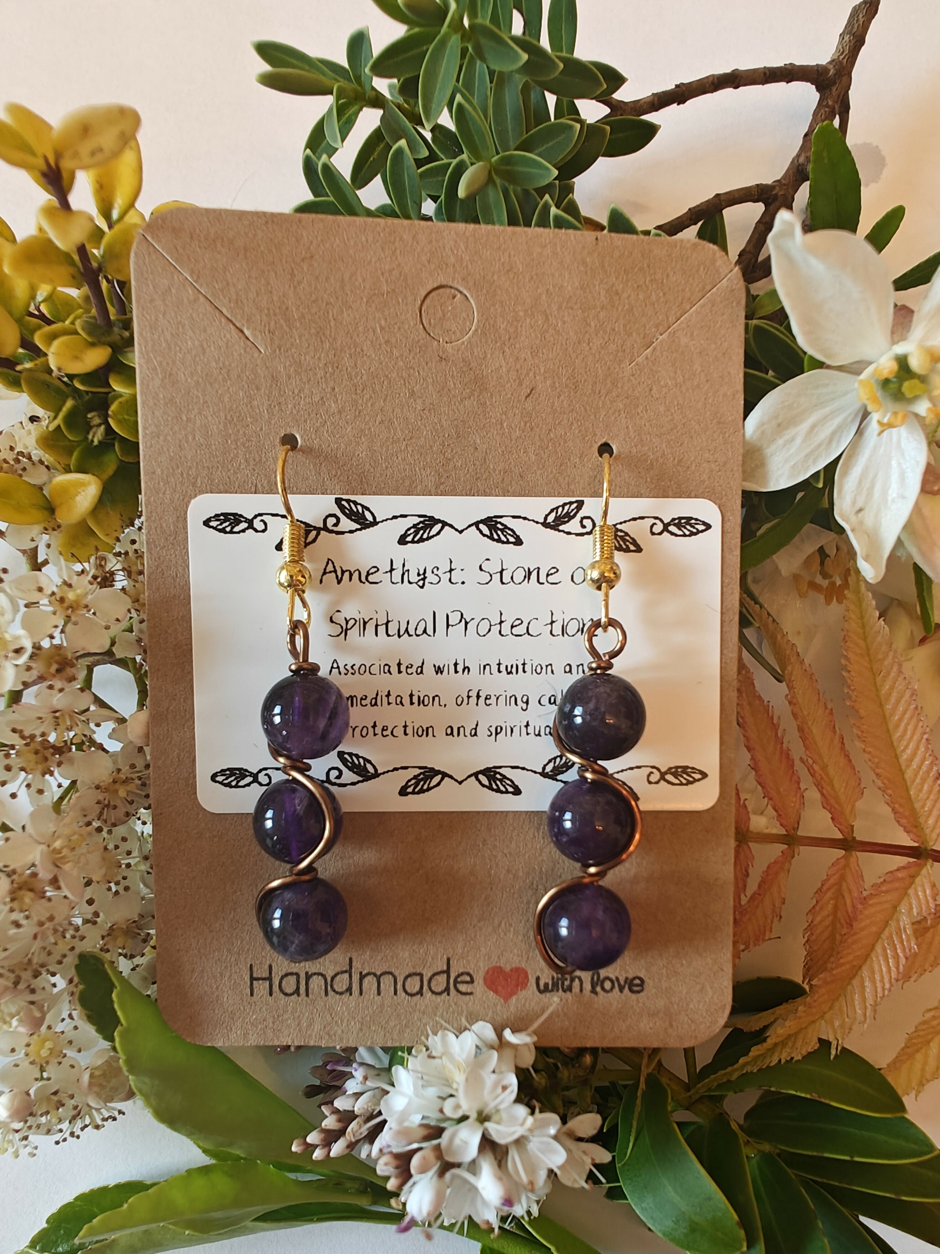 Amethyst Wire Wrapped Crystal Bead Earrings