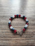 Tibetan Silver Toggle Catch Bracelet with Faceted Red Chalcedony, Blue Spot Agate & Rose Quartz.