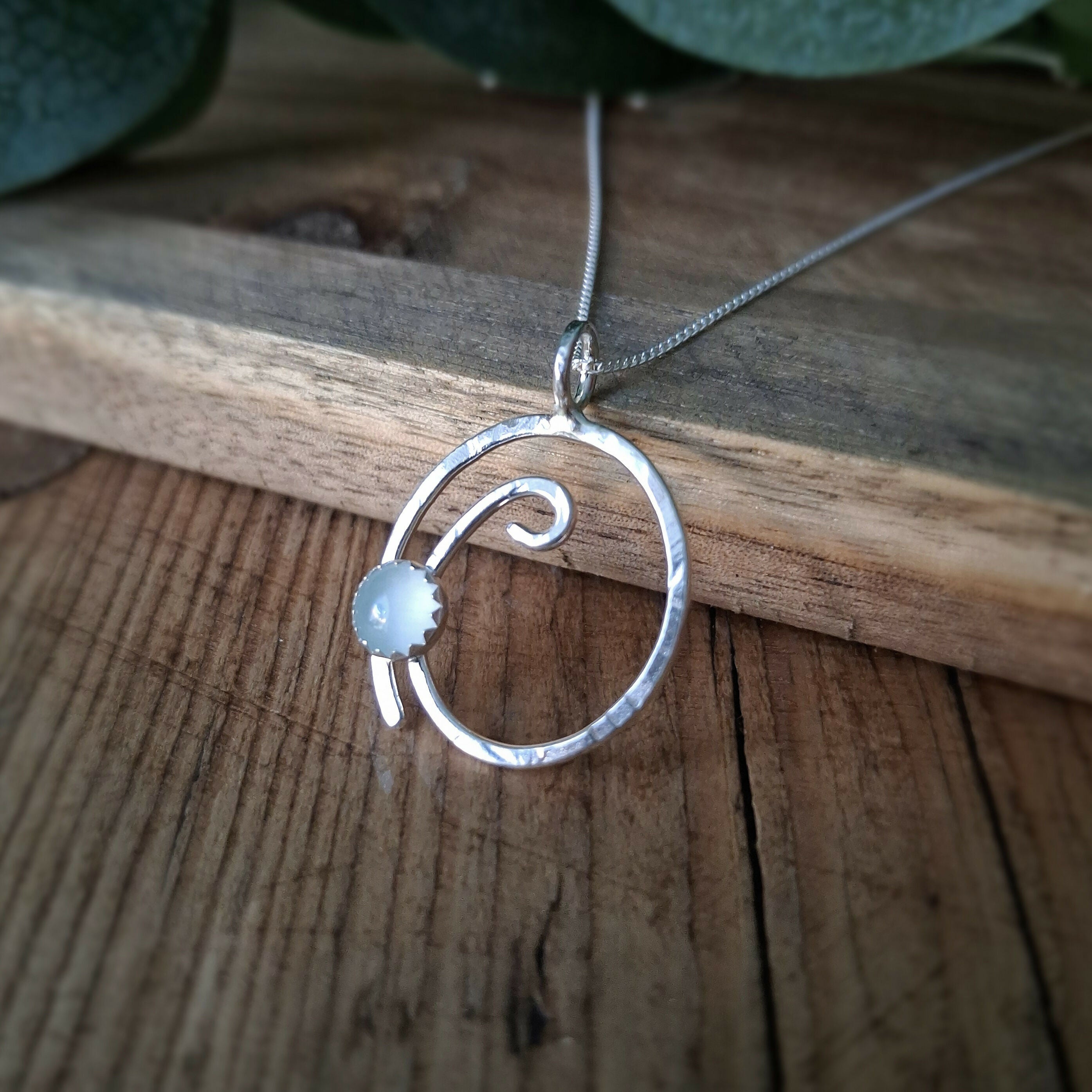 Handmade Silver Wave Necklace With Aquamarine 2
