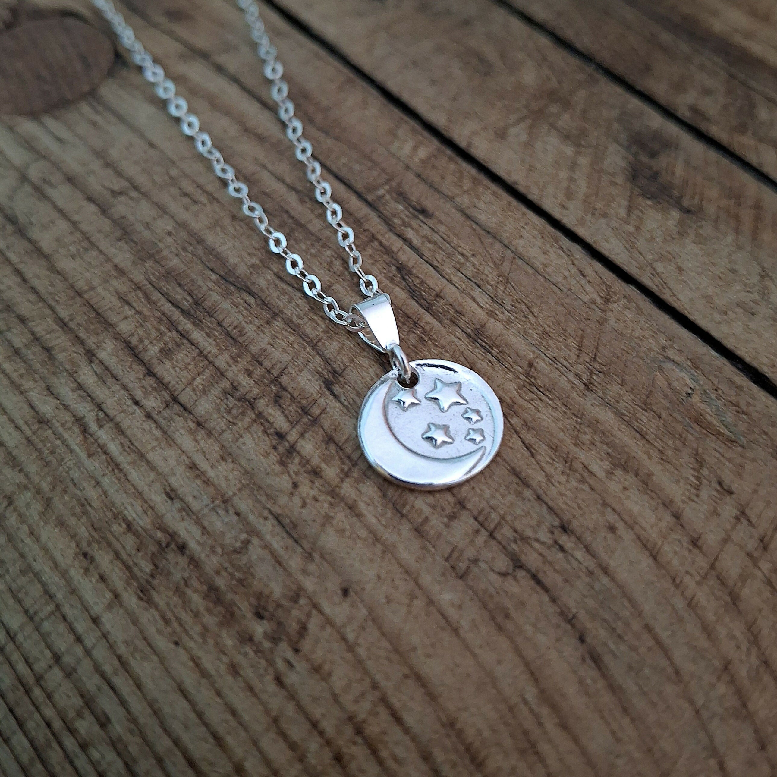Handmade Moon And Stars Silver Necklace