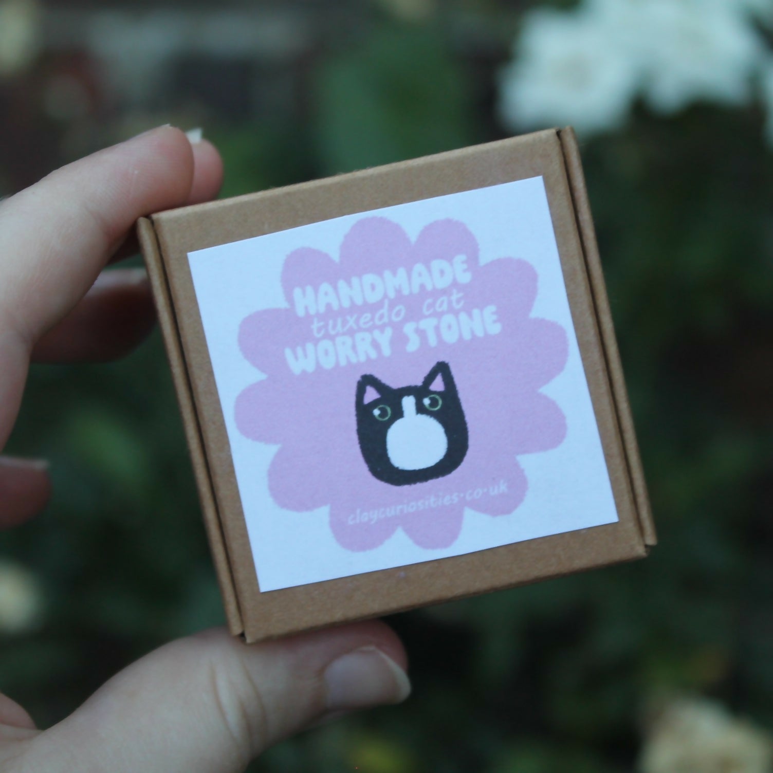 Handmade Polymer Clay Tuxedo Cat Worry Stone