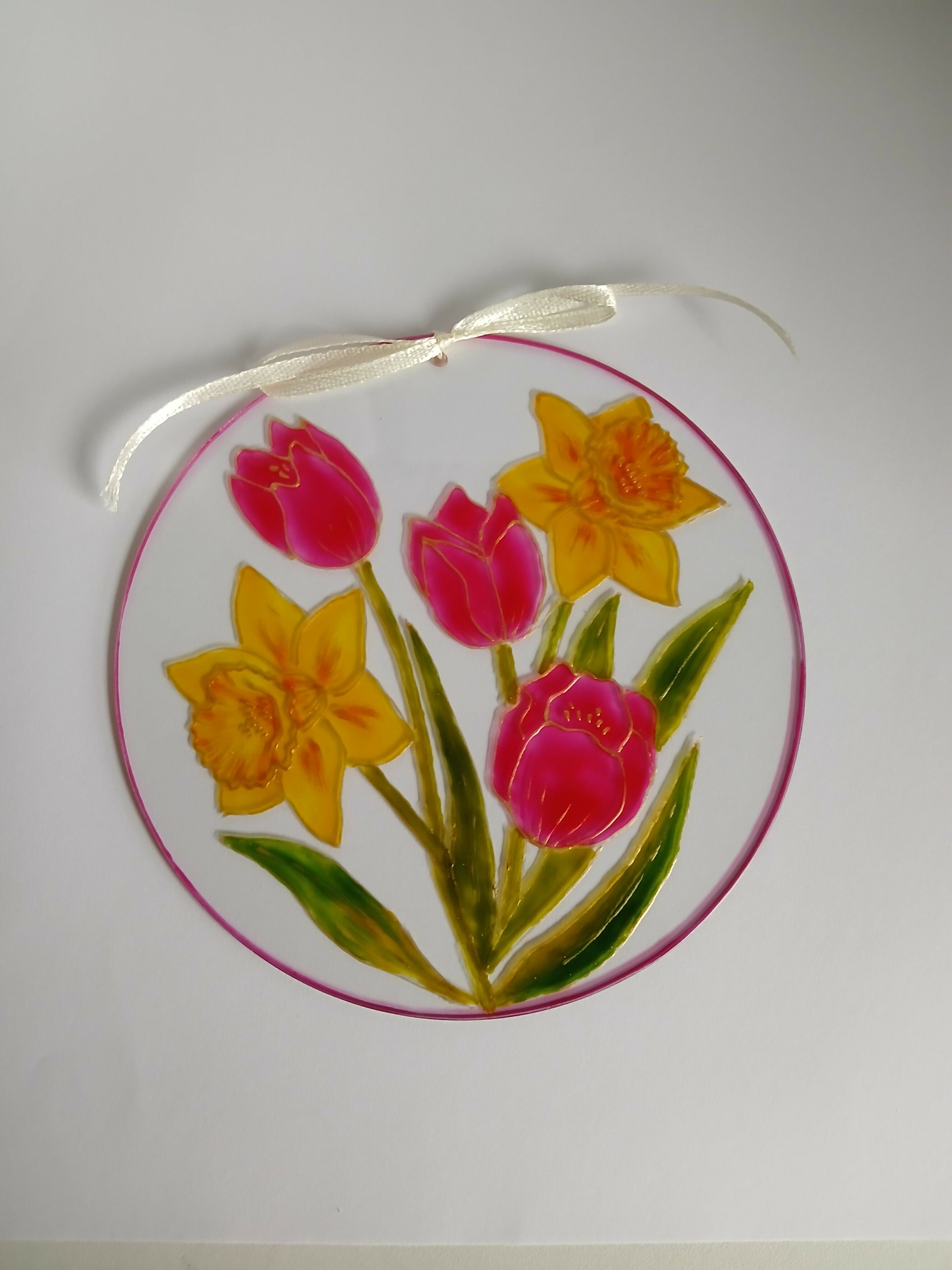 Hand Painted Glass Suncatcher - Flowers