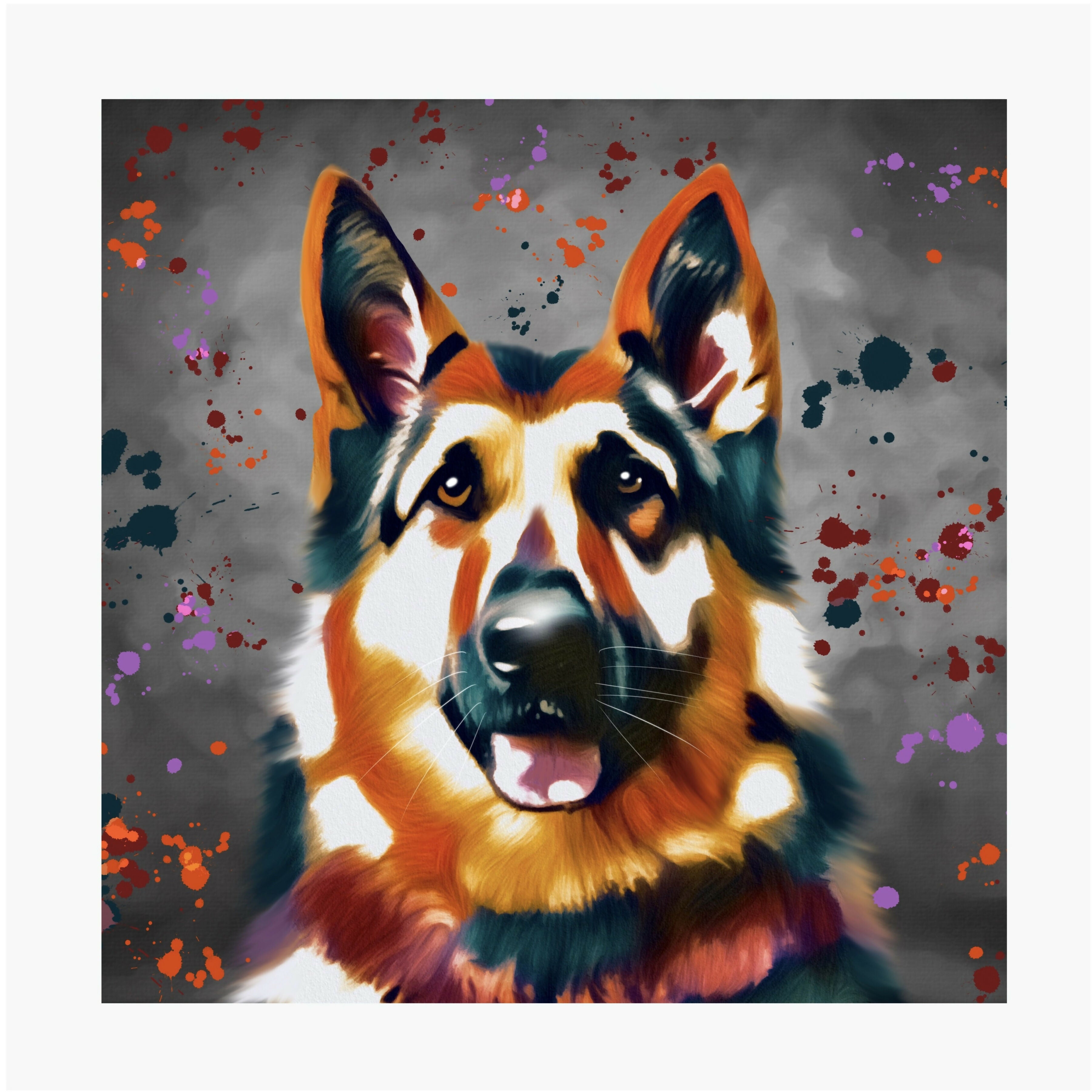 GERMAN SHEPHERD DOG - COLOUR SPLASH MOUNTED ARTWORK.