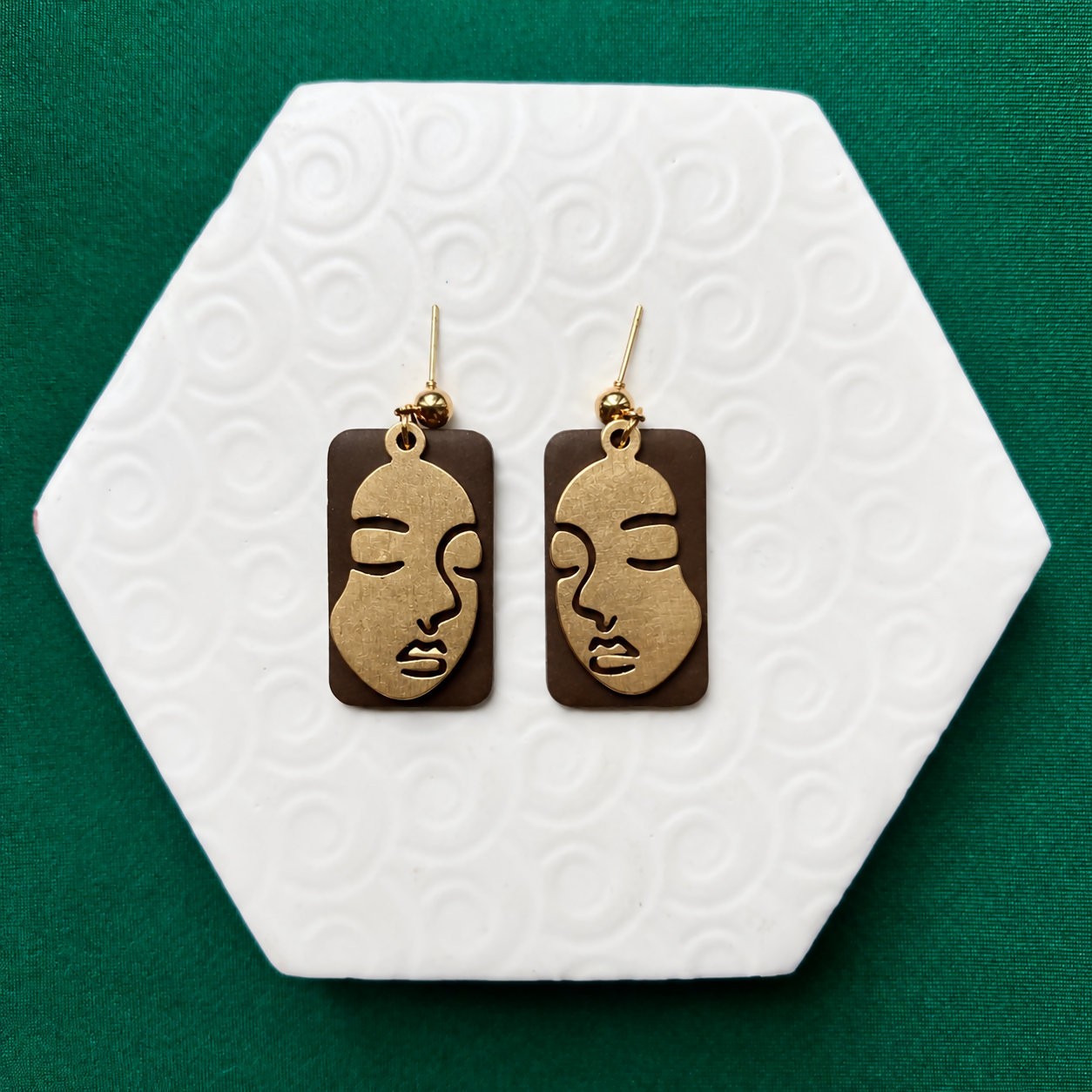 Janine Brown Polymer Clay & Gold Abstract Face Statement Earrings