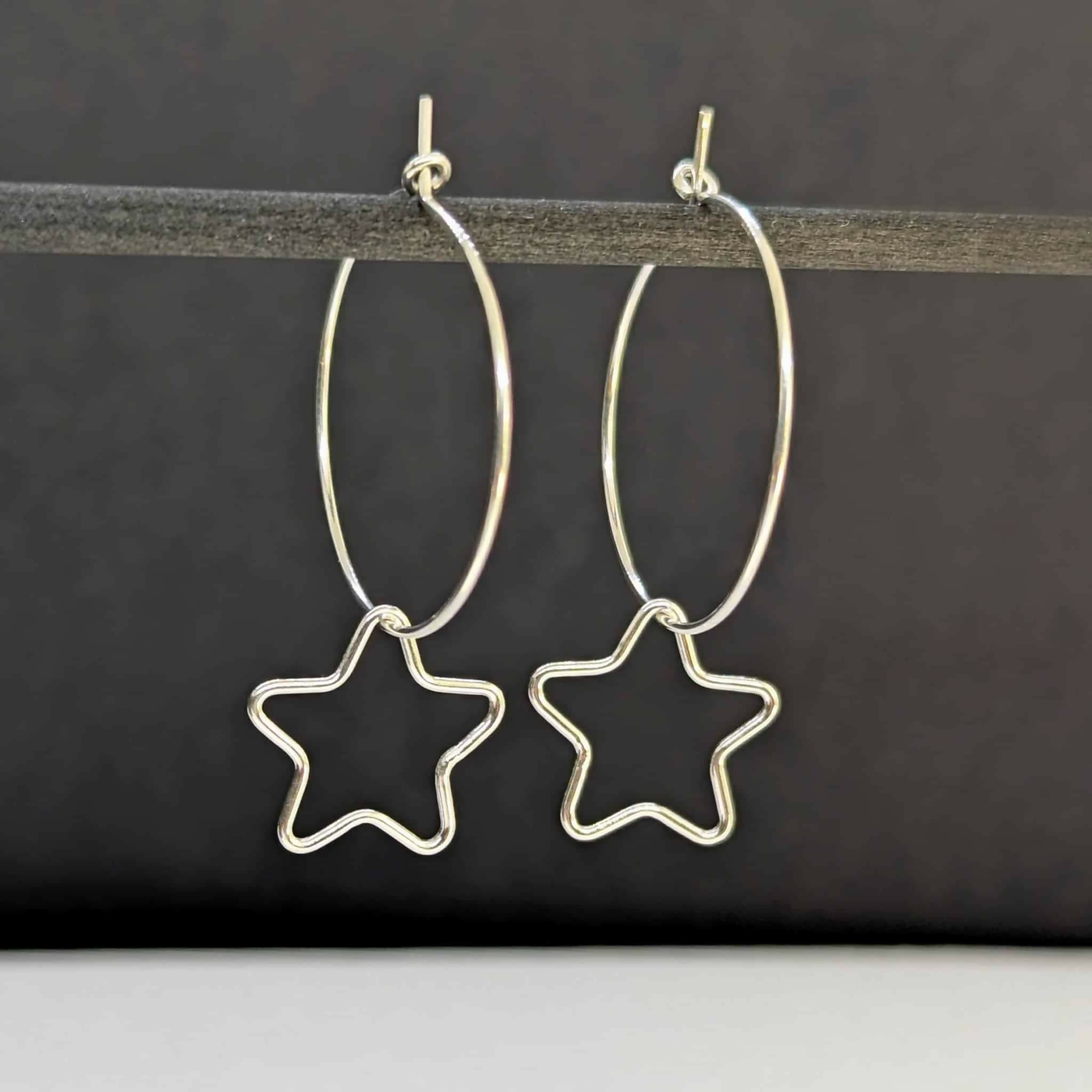 ‘Starlight’ Sterling Silver Star Hoop Earring- Meduim Size