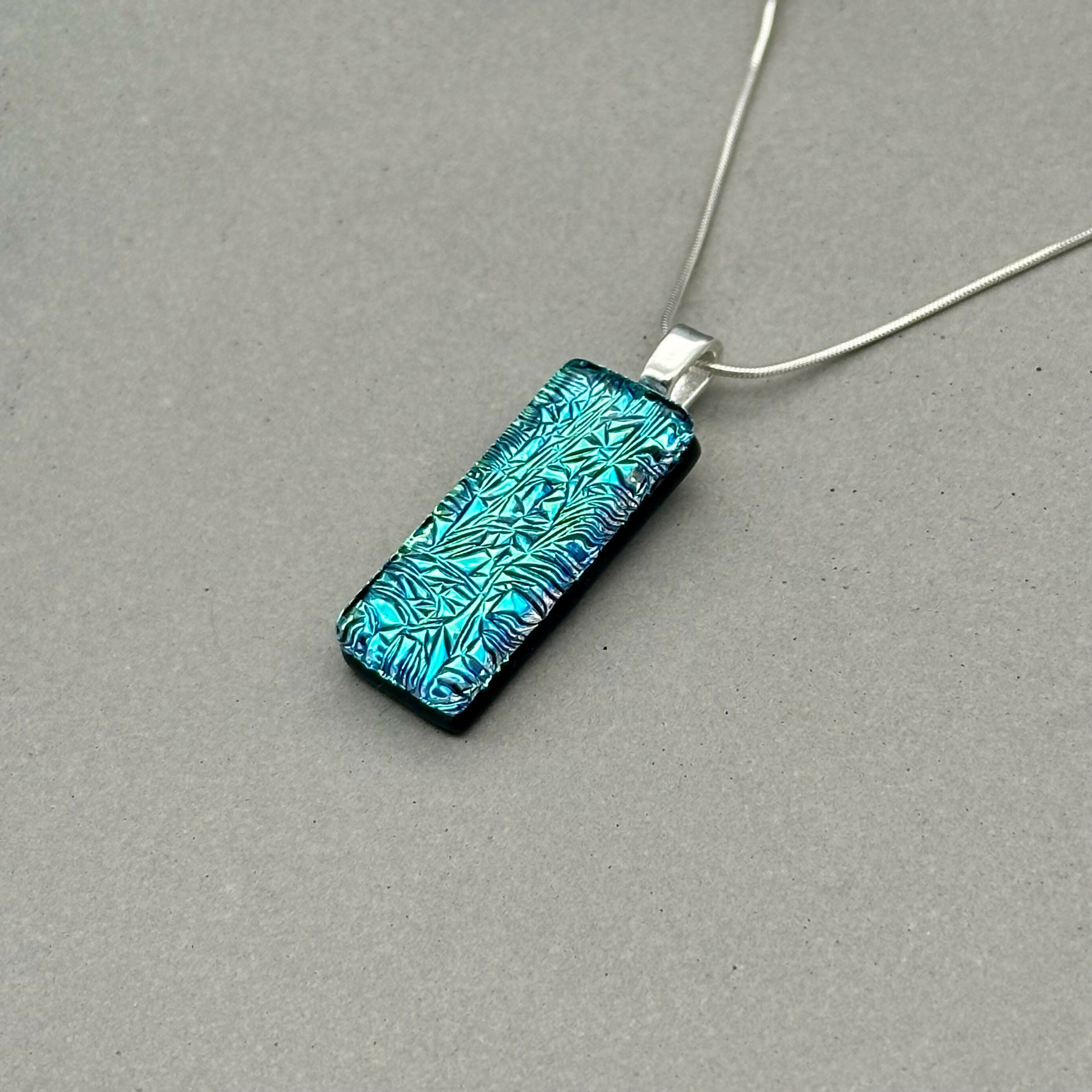 Green & Blue Crackle Dichroic Glass Necklace and Earrings Set - Sterling Silver, Handmade by Jade Tapson Glass