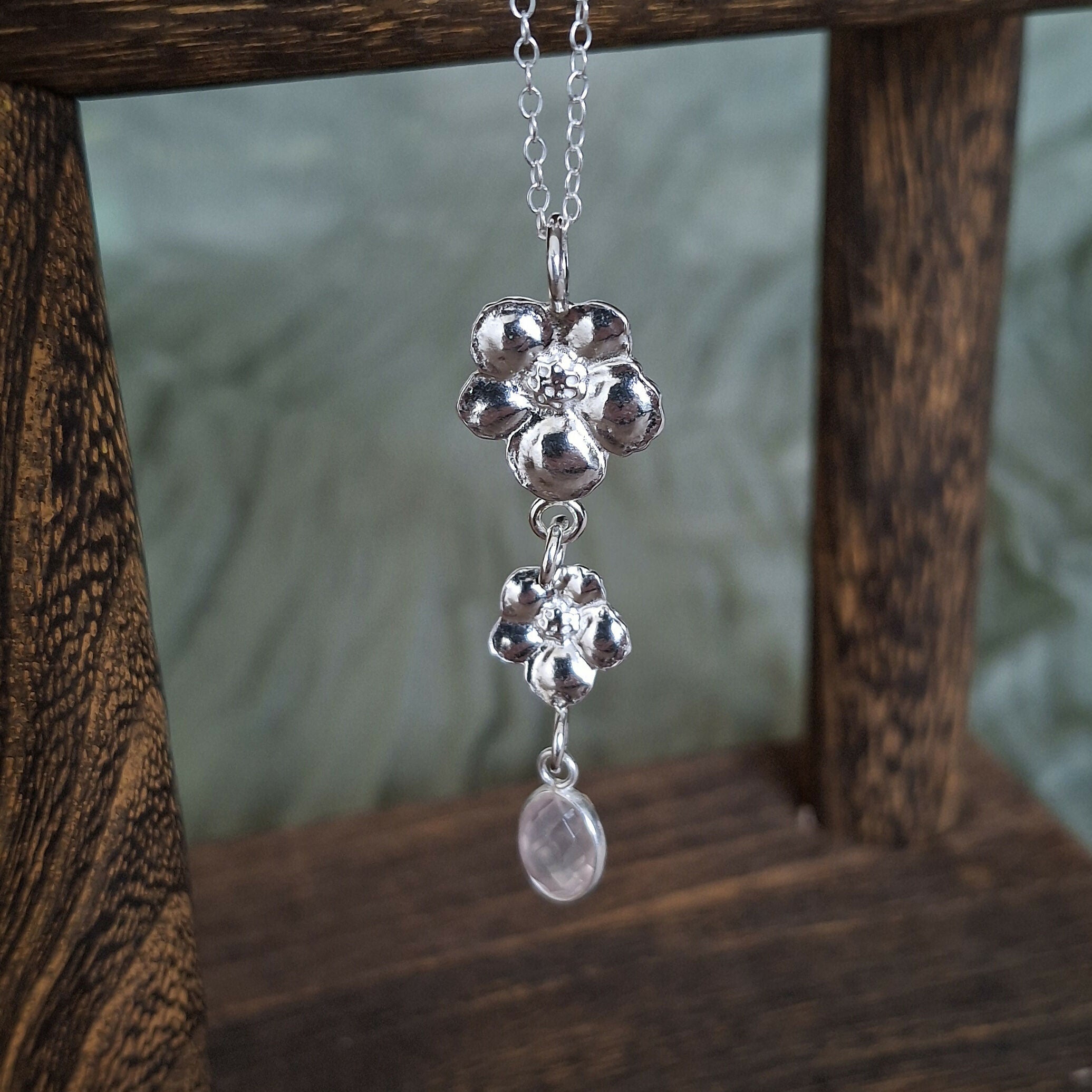 Handmade Hibiscus Necklace With Rose Quartz