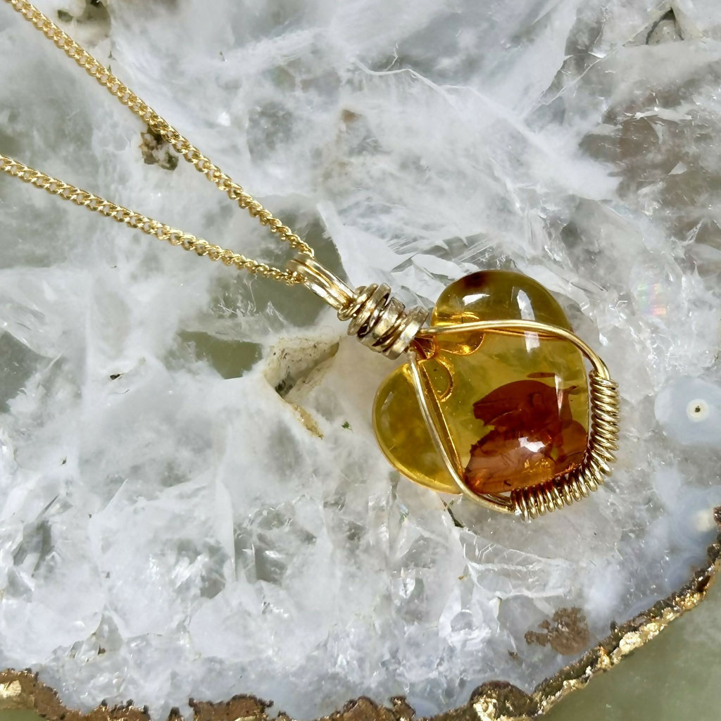 Handmade Gold Vermeil Amber Heart Necklace