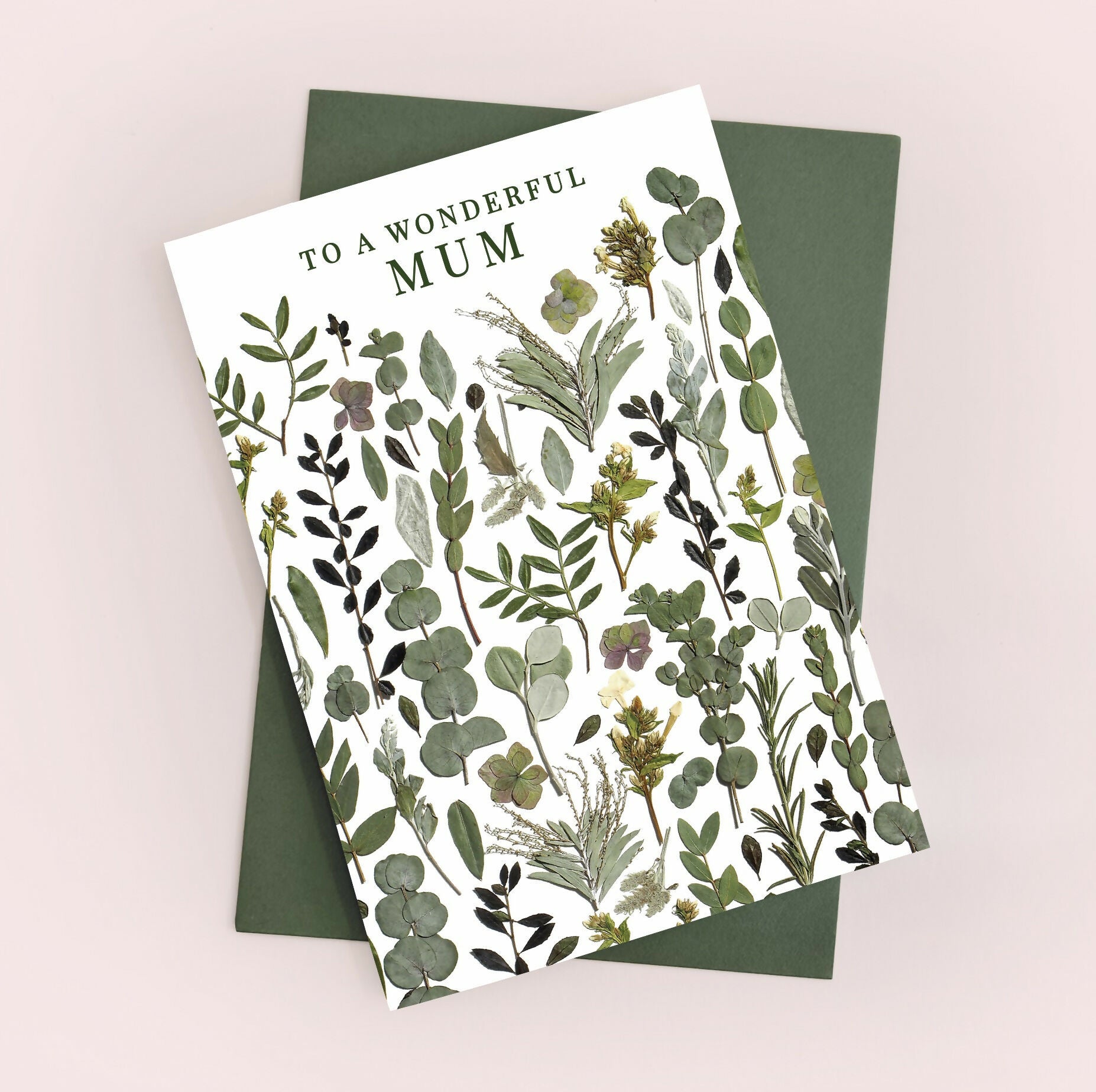 Wonderful Mum Green Pressed Flower Print Card