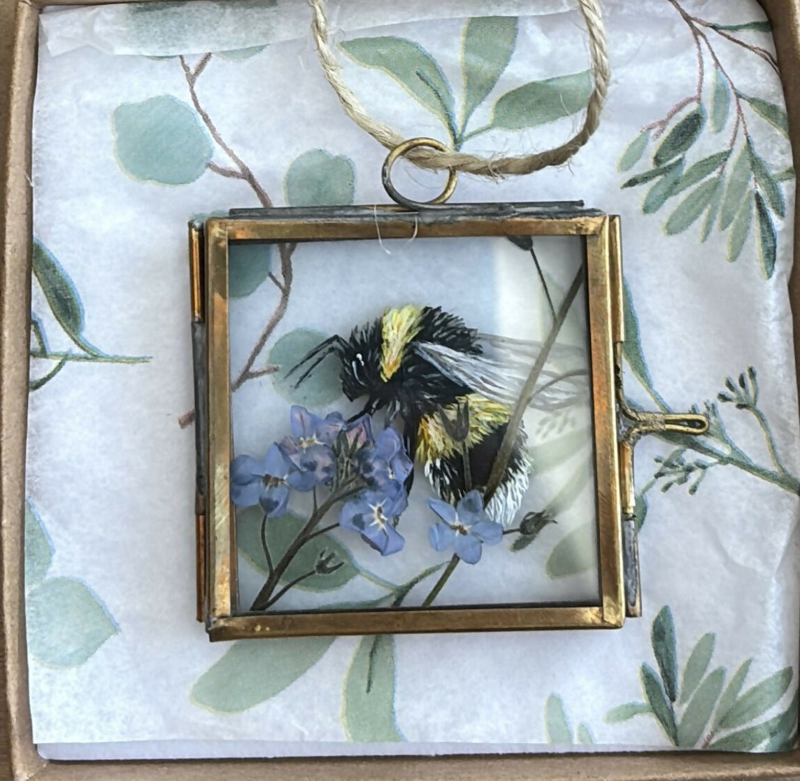 Original Bee Painting 'You'll Find Me Among The Flowers' Glass Hanging