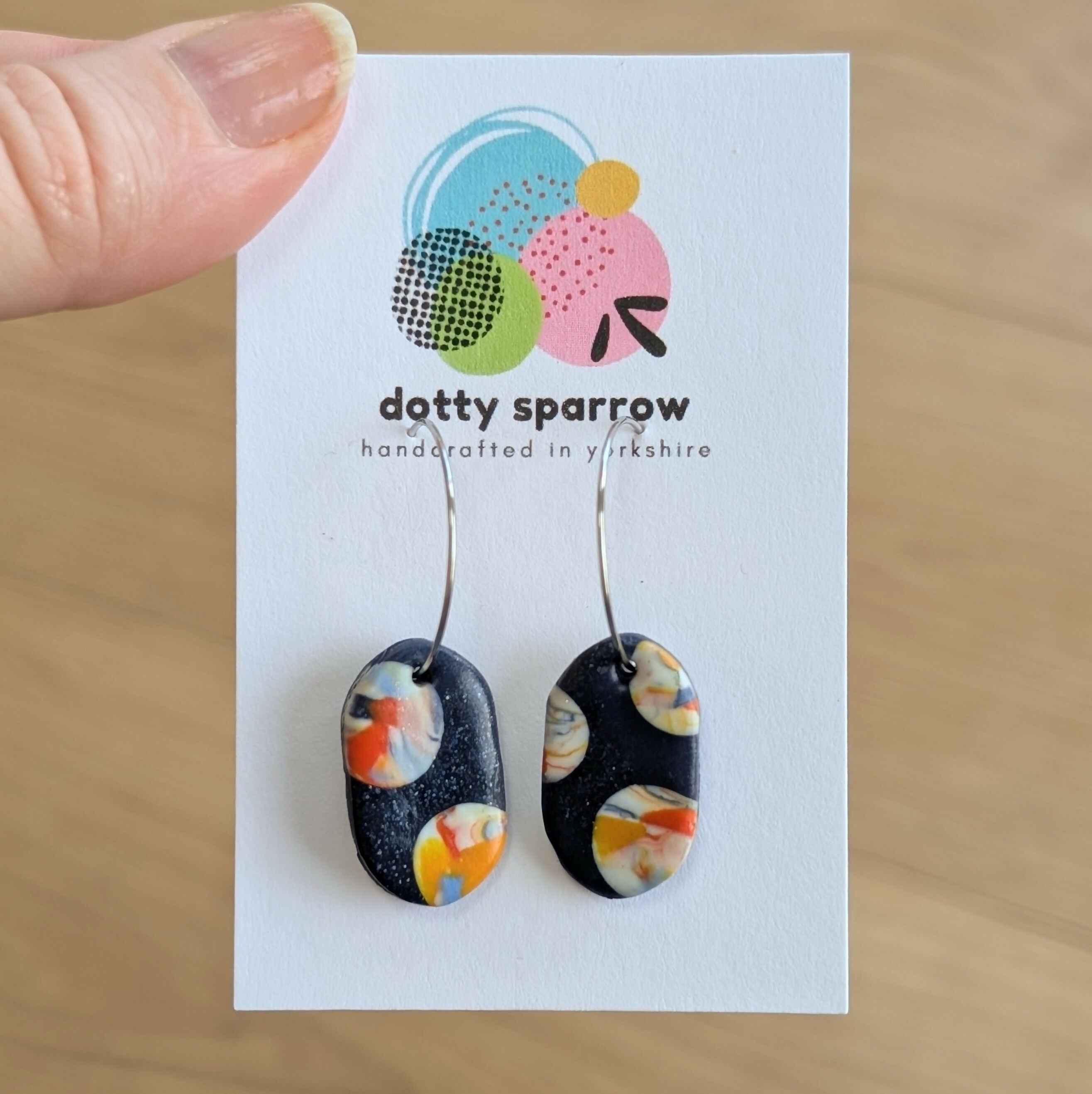 Various Colours Marbles Oval Hoop Handmade Polymer Clay Earrings