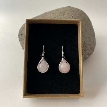 Rose Quartz Drop Earrings, Sterling Silver
