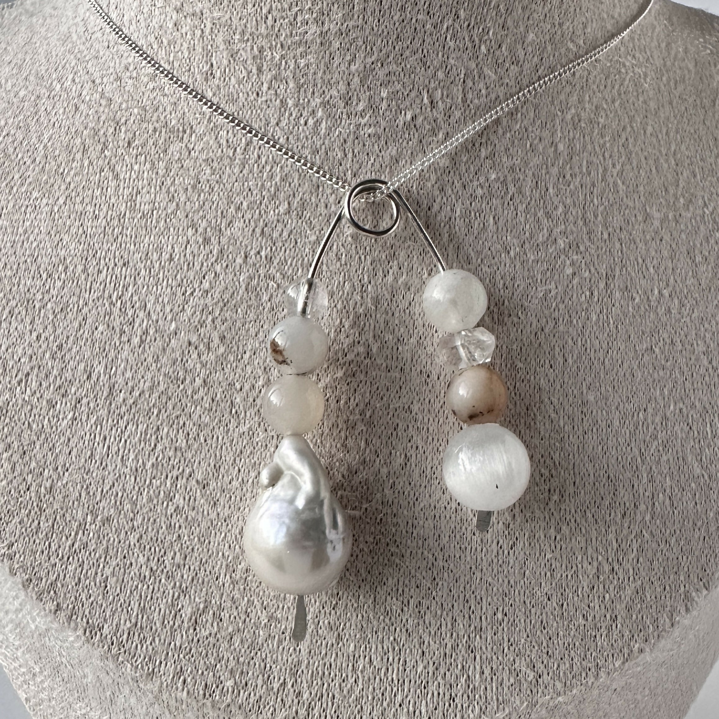 HEALING CRYSTAL & STERLING SILVER CROWN CHAKRA PENDANT WITH BAROQUE PEARL AND 18” CHAIN