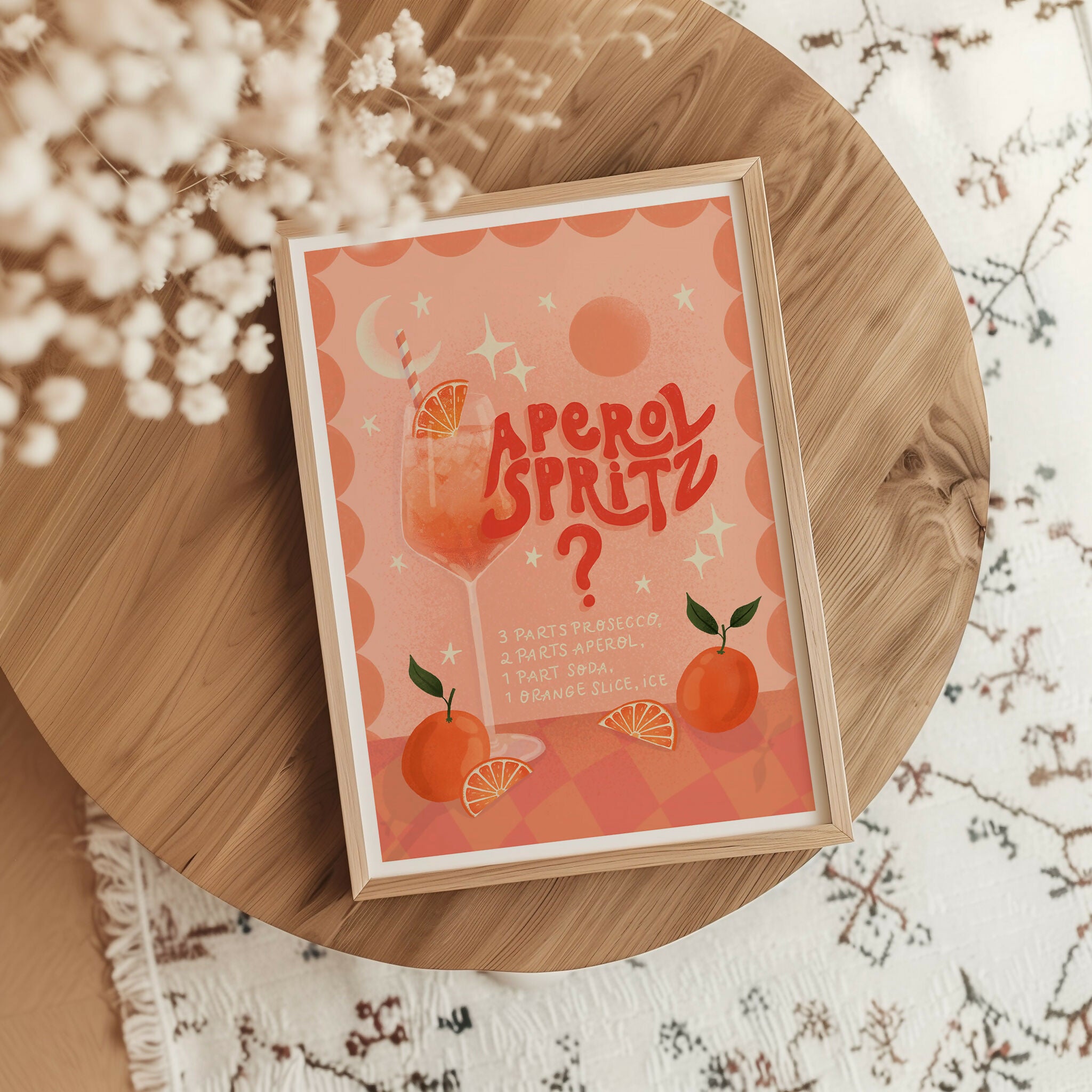 Aperol Spritz Recipe Art Print: Kitchen Cocktail Illustration