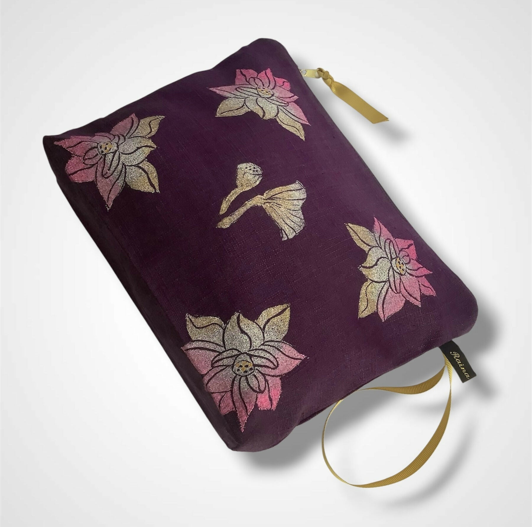 Purple Lotus Flower Linen Women’s Makeup Bag